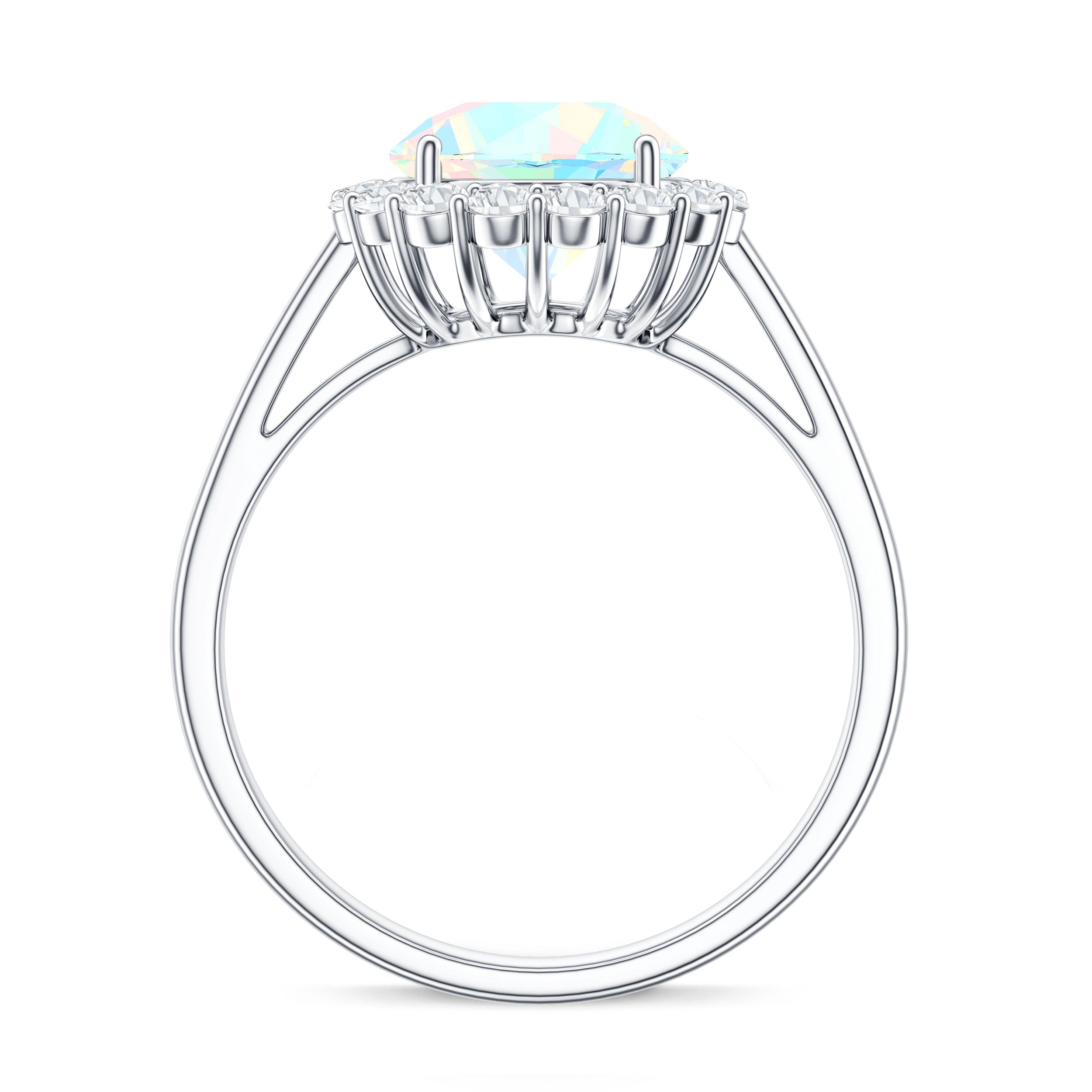 Certified Real 8mm Ethiopian Rainbow Opal Engagement Ring with Diamond Halo