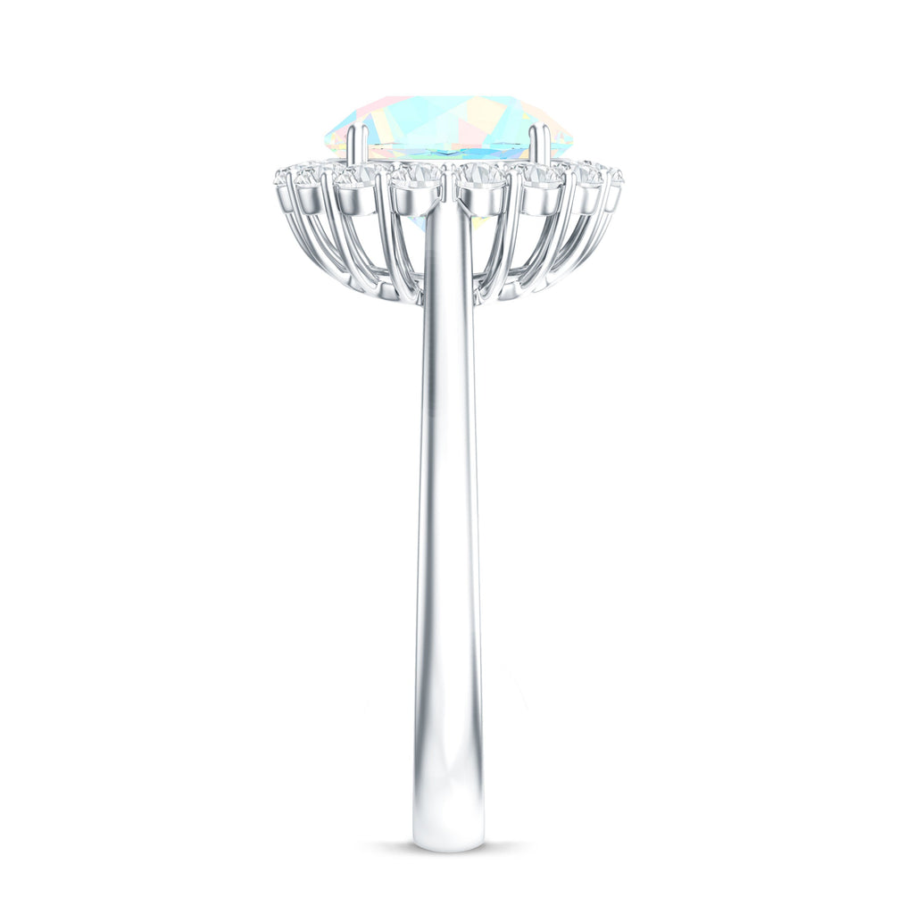 Certified Real 8mm Ethiopian Rainbow Opal Engagement Ring with Diamond Halo