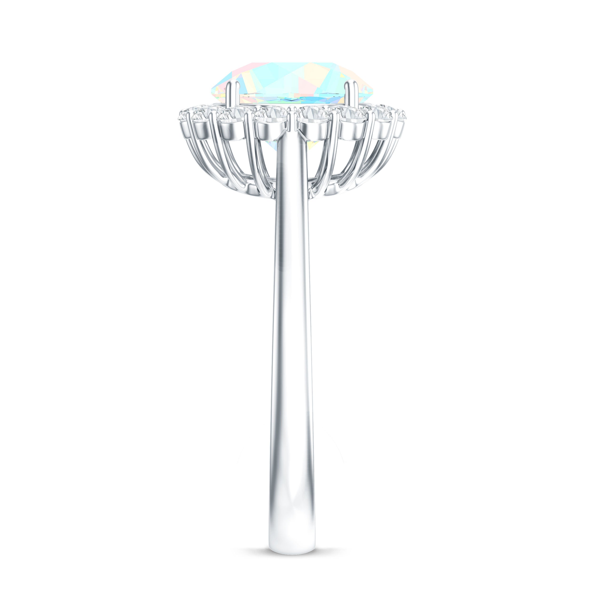 Certified Real 8mm Ethiopian Rainbow Opal Engagement Ring with Diamond Halo
