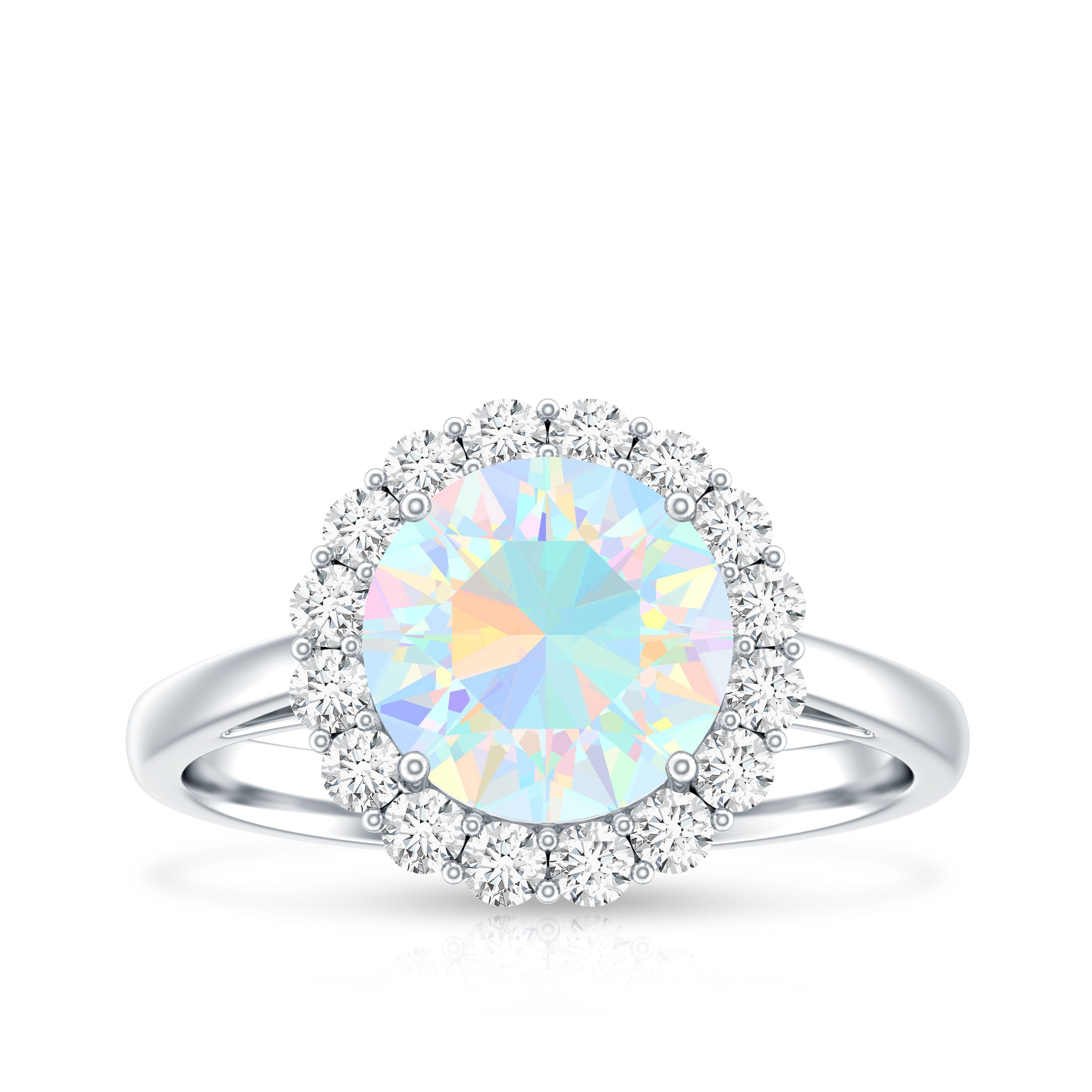 Certified Real 8mm Ethiopian Rainbow Opal Engagement Ring with Diamond Halo