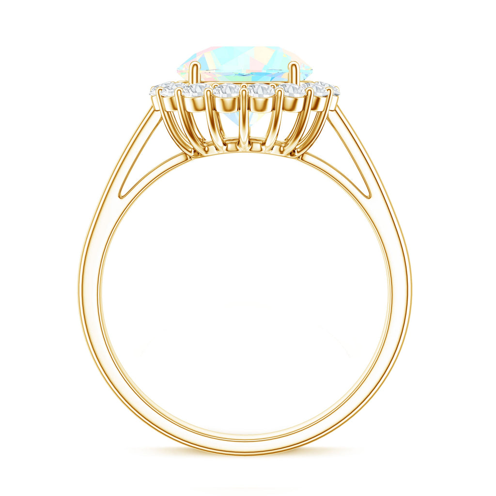 Certified Real 8mm Ethiopian Rainbow Opal Engagement Ring with Diamond Halo