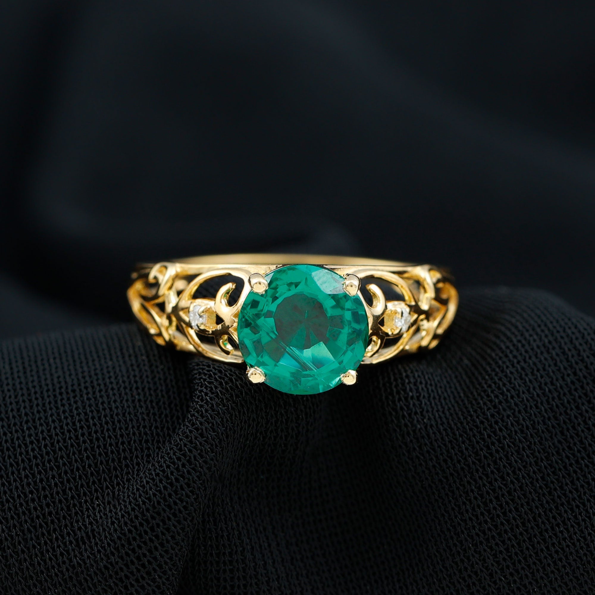 Certified 2 Carat Lab Grown Emerald Antique Engagement Ring