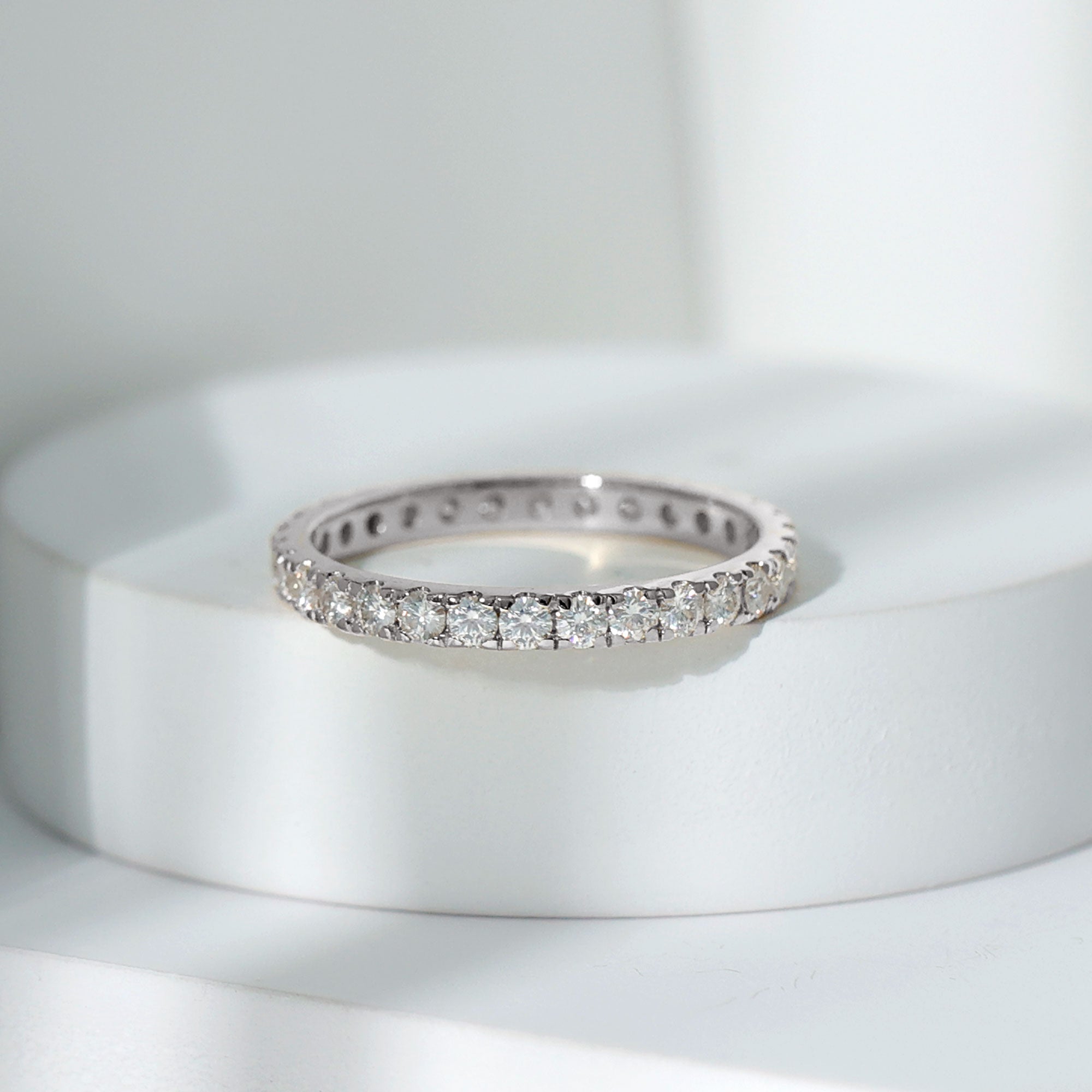 Certified Pave Moissanite Stackable Eternity Band in Silver