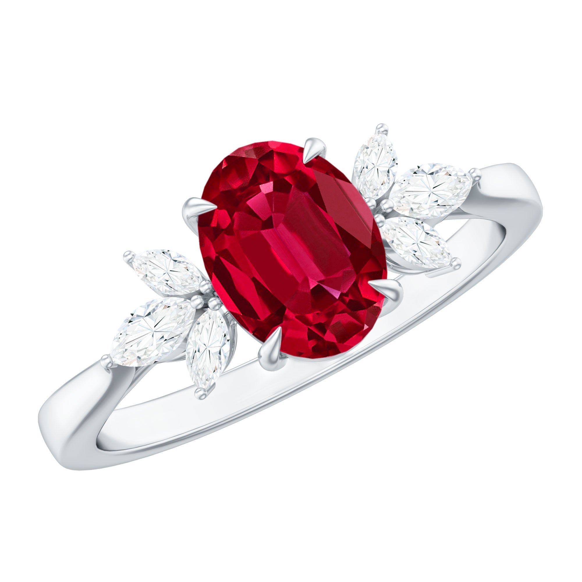1.5 Carat Lab Created Ruby Oval Engagement Ring with Diamonds