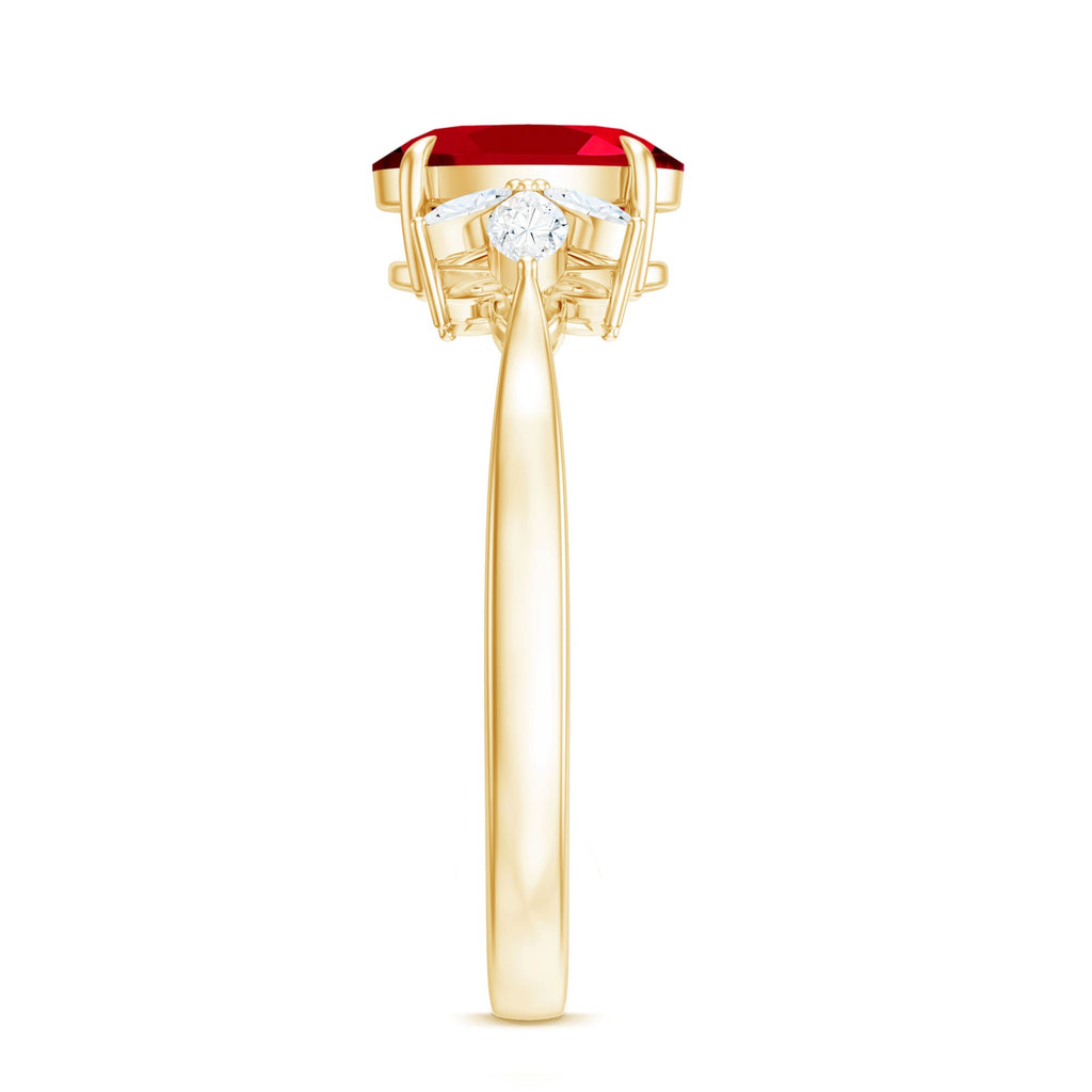1.5 Carat Lab Created Ruby Oval Engagement Ring with Diamonds