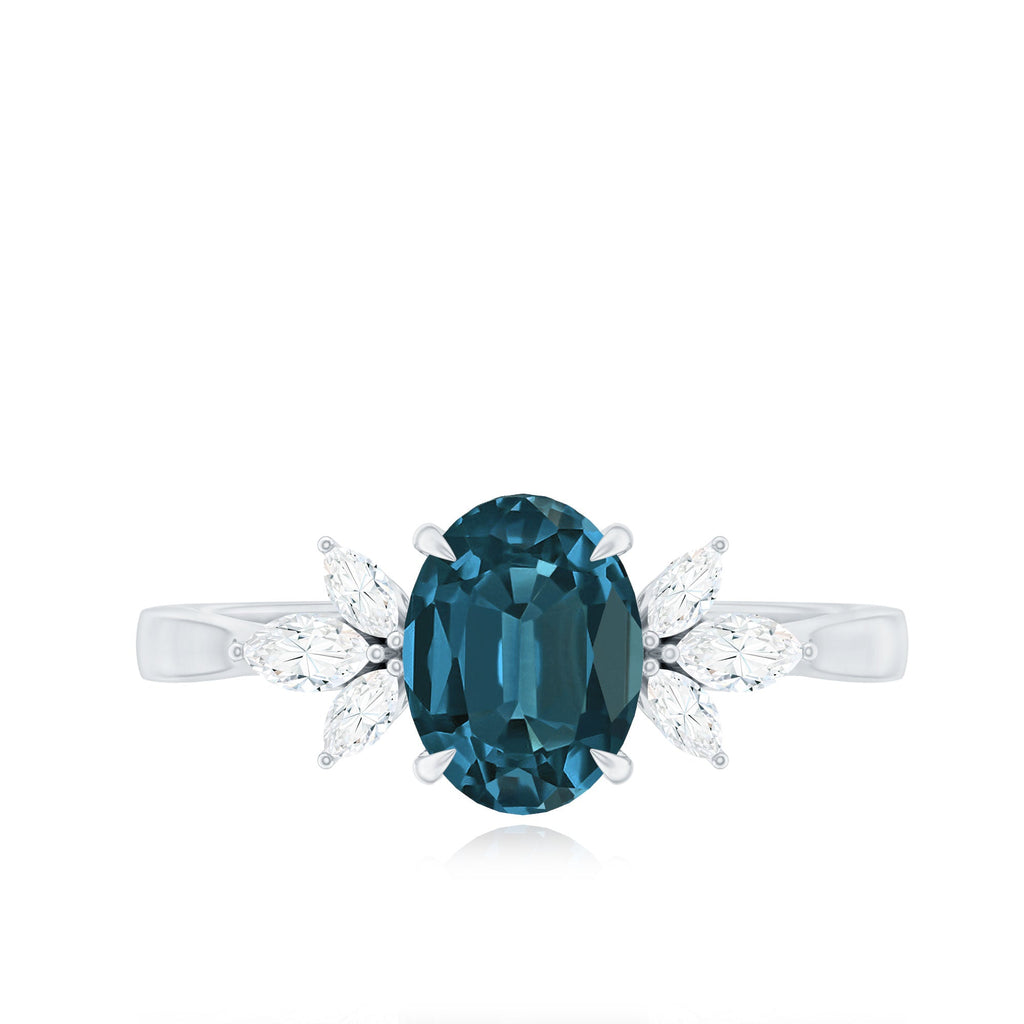 Oval Cut London Blue Topaz Engagement Ring with Diamond Trio