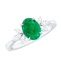 Natural 1.2 Carat Oval Emerald Engagement Ring with Diamond Trio