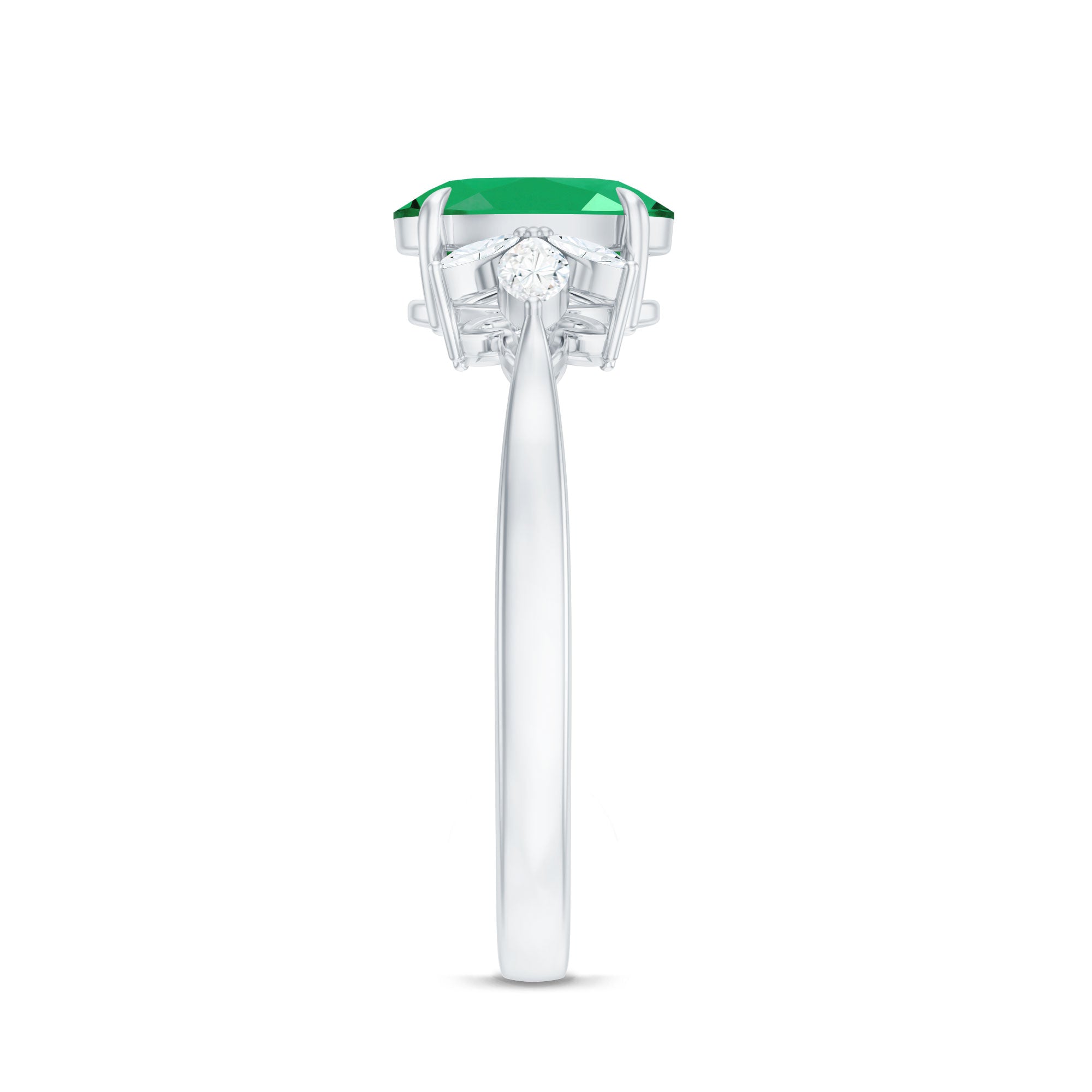 Natural 1.2 Carat Oval Emerald Engagement Ring with Diamond Trio