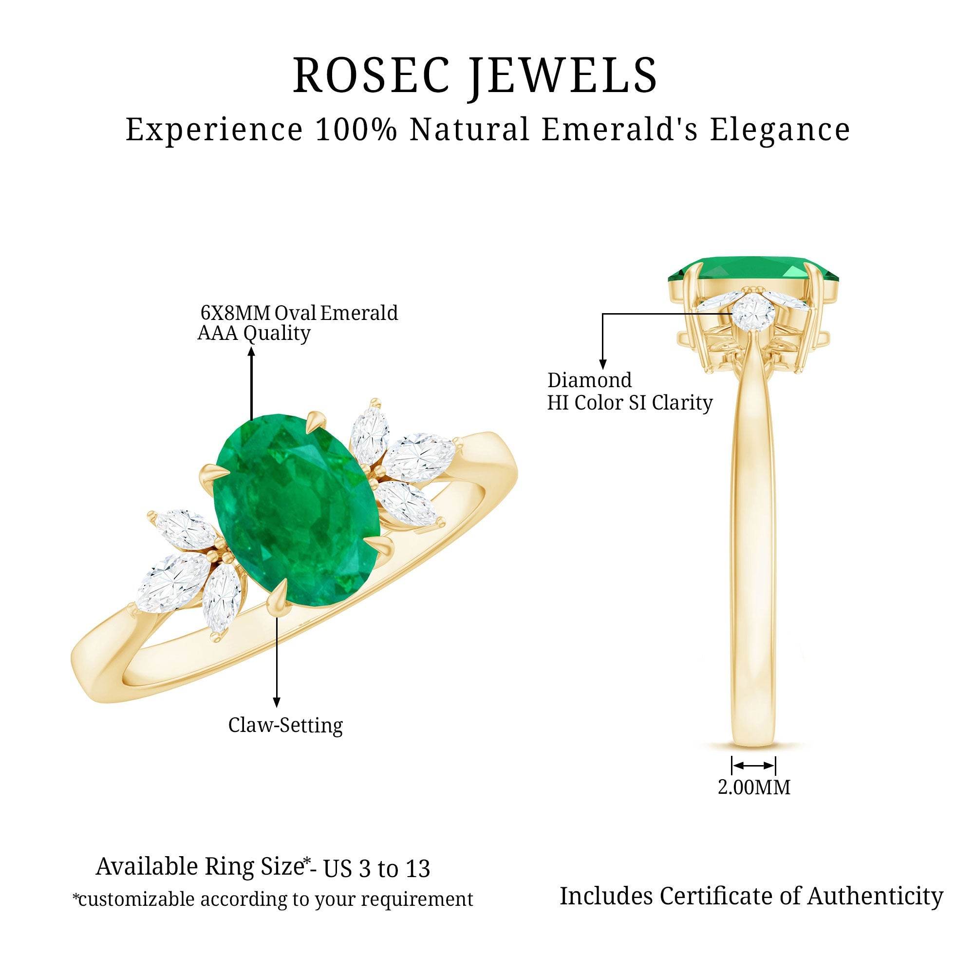 Natural 1.2 Carat Oval Emerald Engagement Ring with Diamond Trio