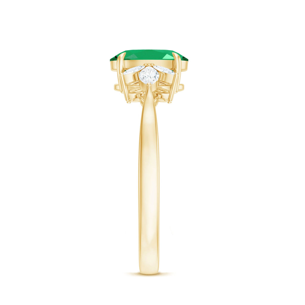 Natural 1.2 Carat Oval Emerald Engagement Ring with Diamond Trio