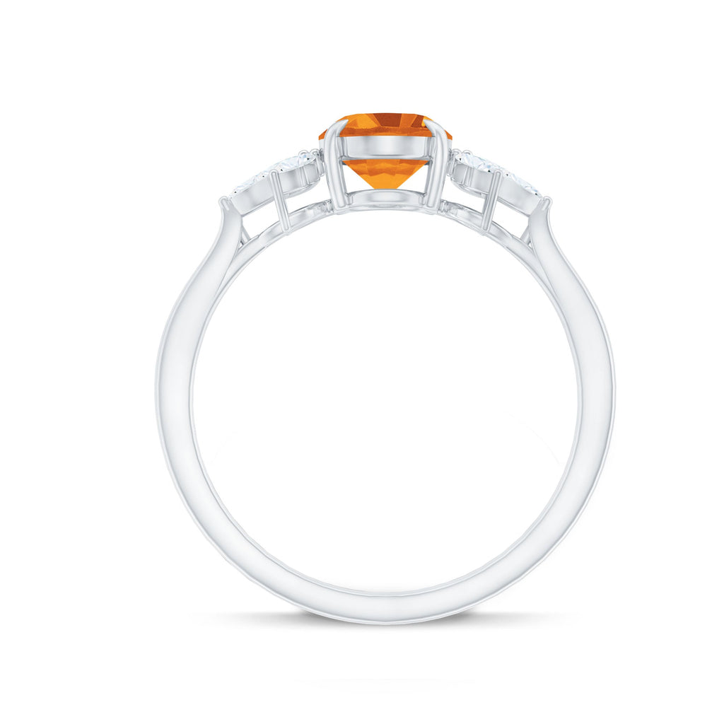Certified Real 6X8mm Citrine Oval Engagement Ring with Diamond Trio