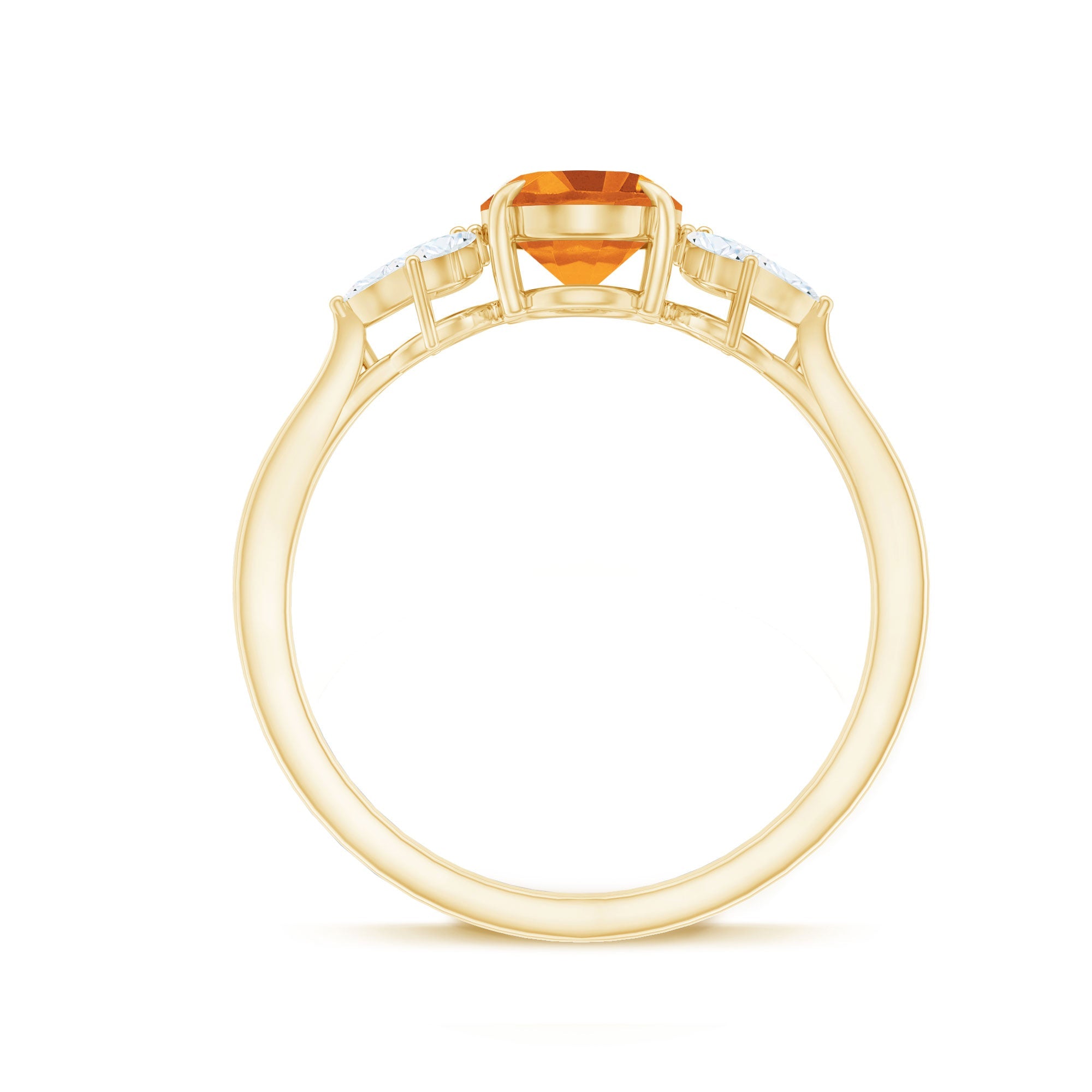Certified Real 6X8mm Citrine Oval Engagement Ring with Diamond Trio