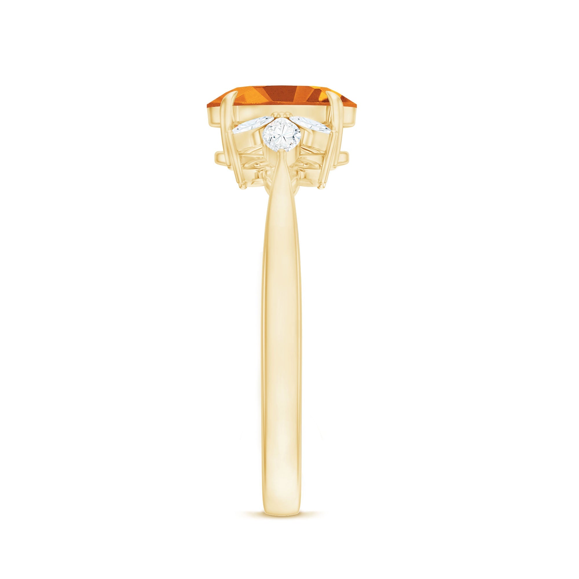 Certified Real 6X8mm Citrine Oval Engagement Ring with Diamond Trio