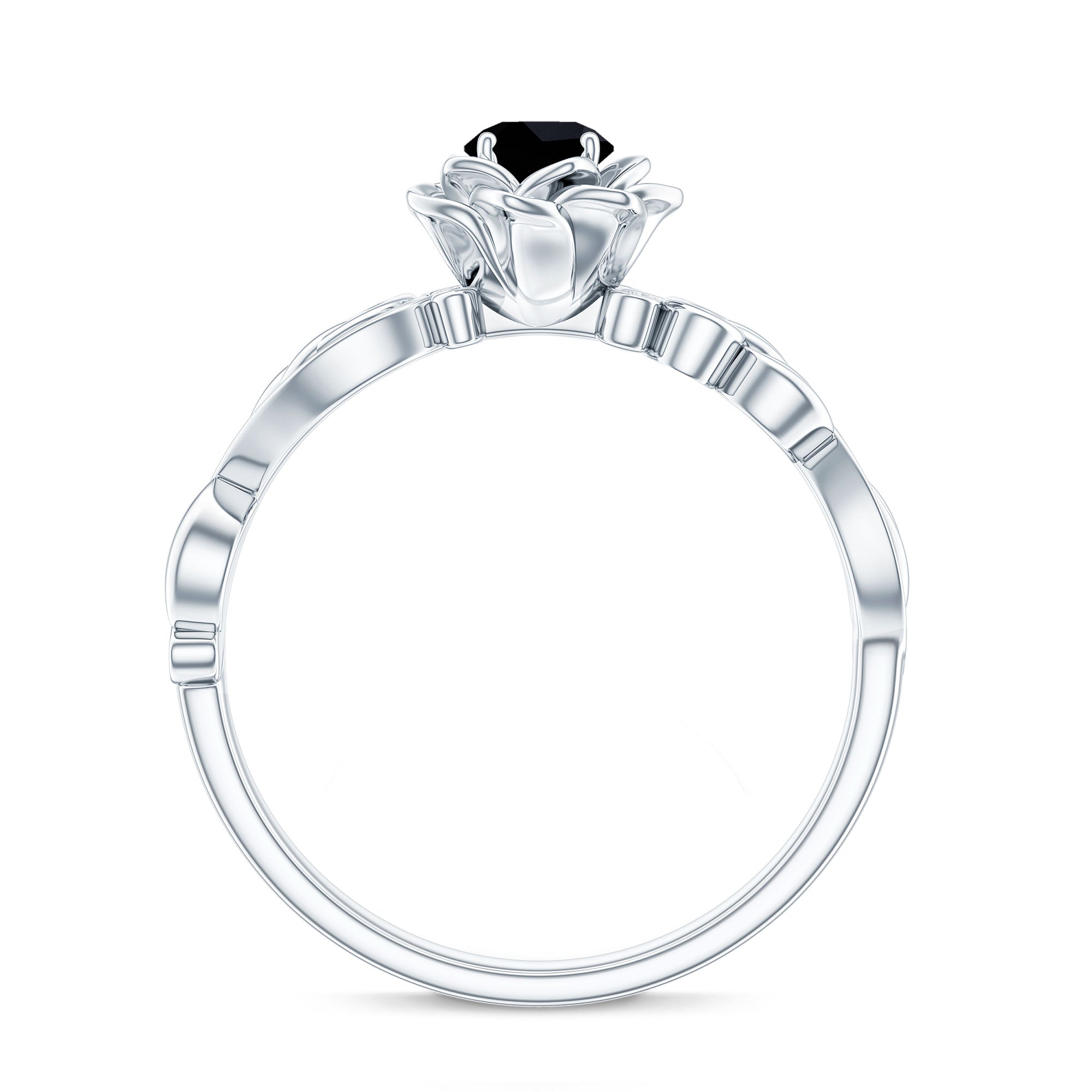 Certified 0.8 Carat Lab Grown Black and White Diamond Flower Engagement Ring