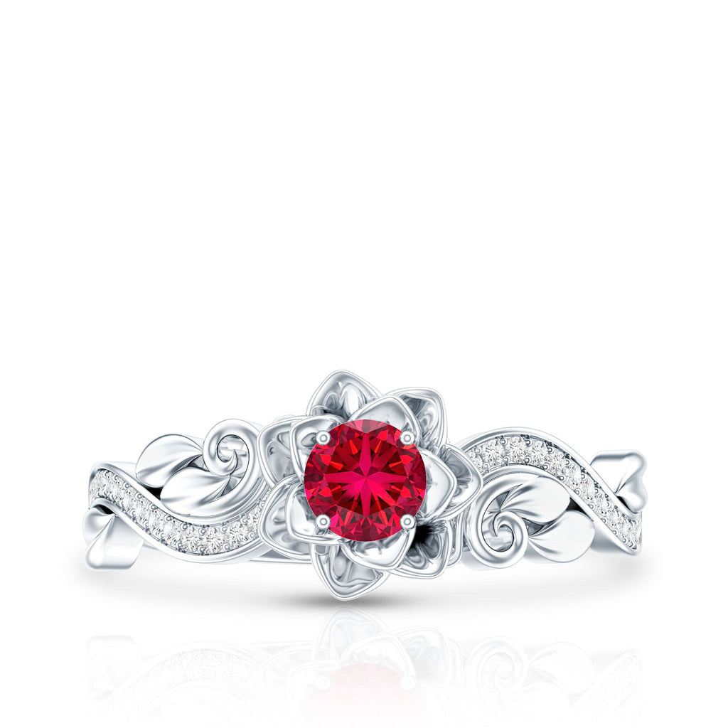 Nature Inspired Engagement Ring with Lab Ruby and Diamonds