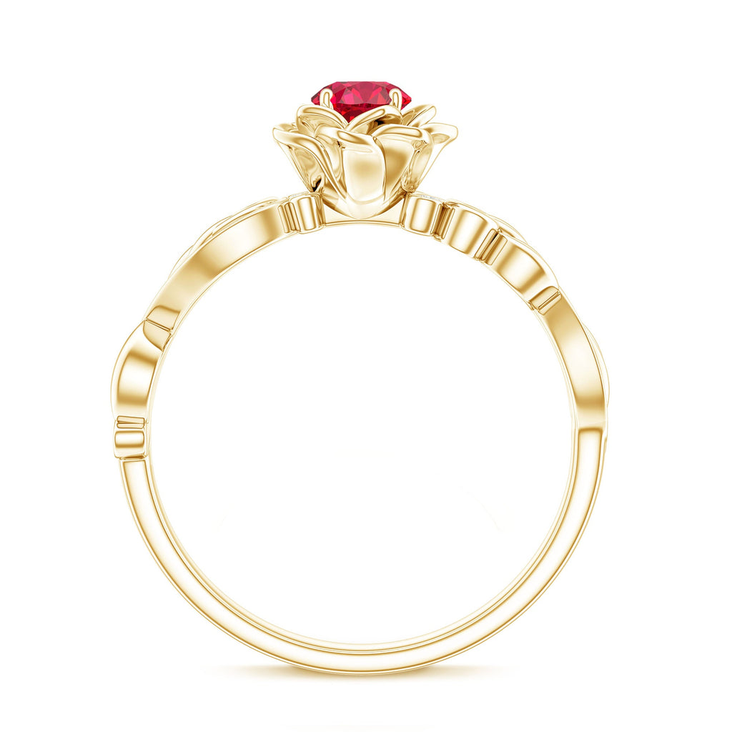 Nature Inspired Engagement Ring with Lab Ruby and Diamonds