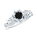 Real Black Spinel Blooming Flower Engagement Ring with Diamond