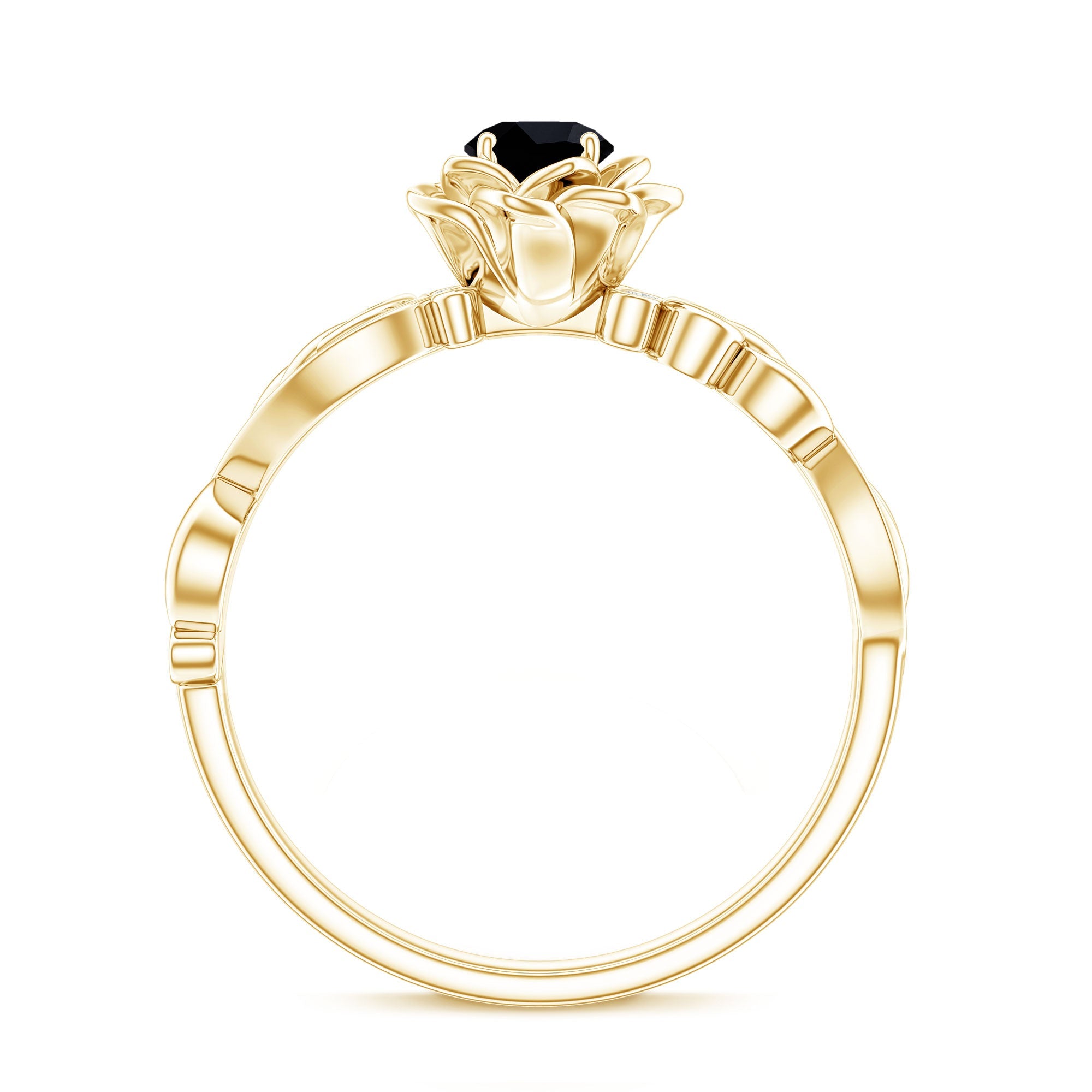 Real Black Spinel Blooming Flower Engagement Ring with Diamond