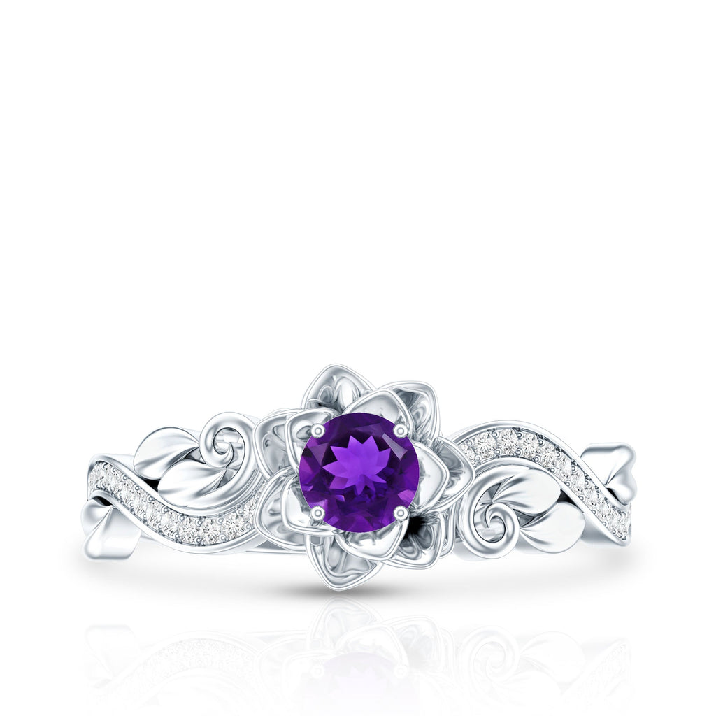 1/2 CT Floral Inspired Amethyst and Diamond Engagement Ring