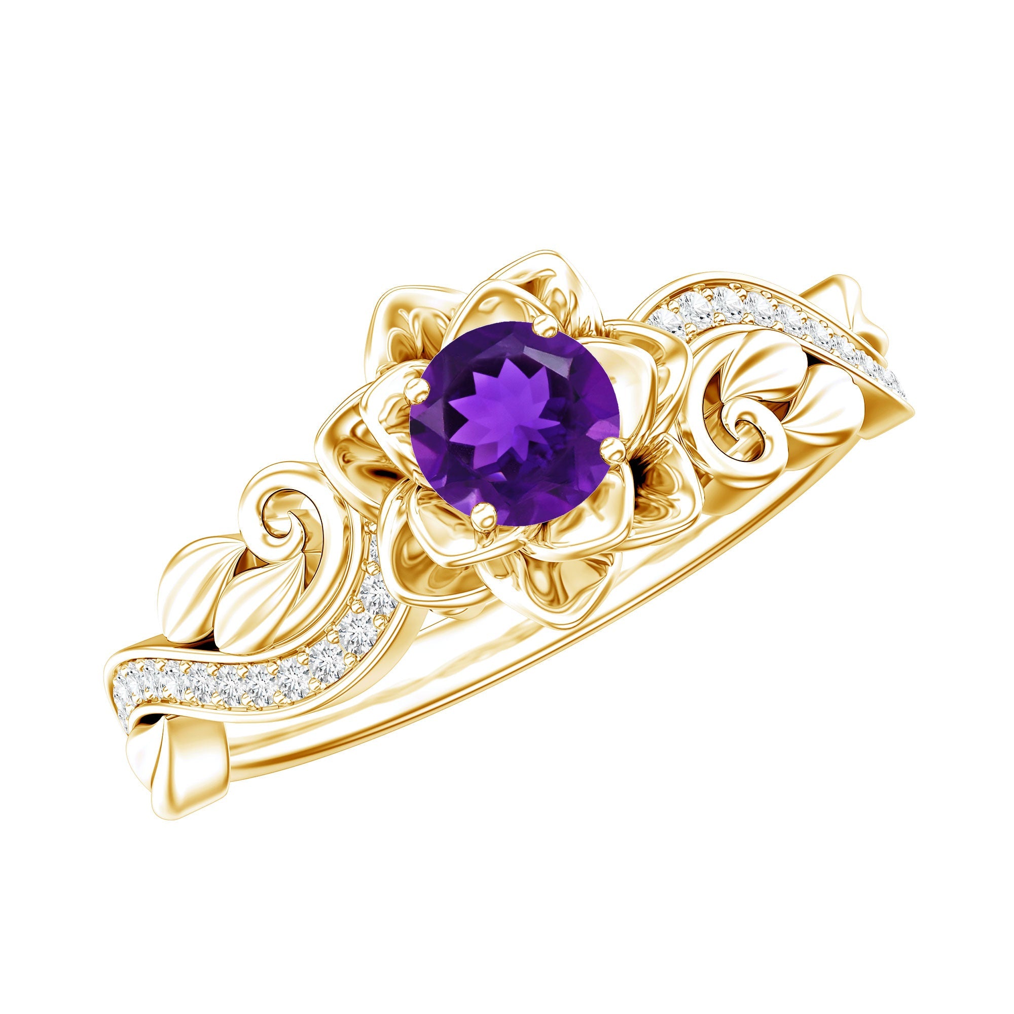 1/2 CT Floral Inspired Amethyst and Diamond Engagement Ring