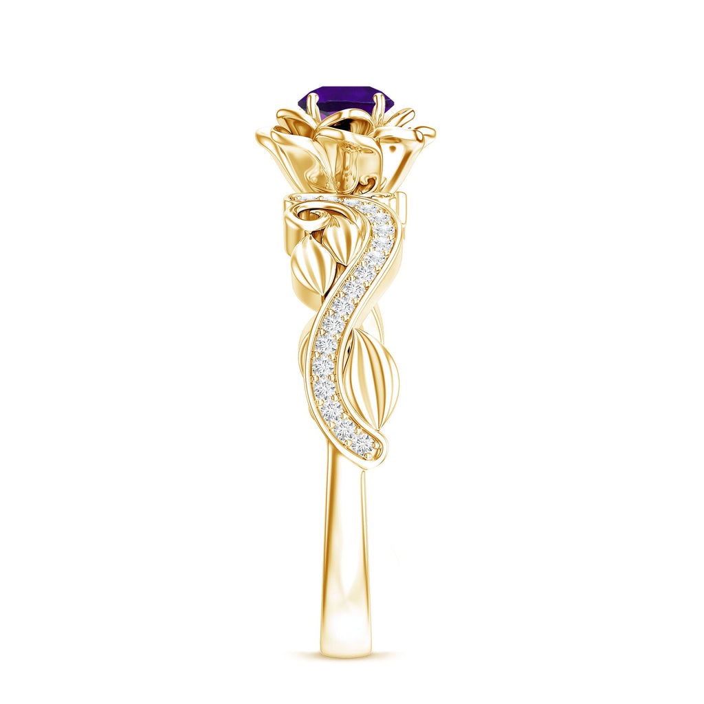 1/2 CT Floral Inspired Amethyst and Diamond Engagement Ring