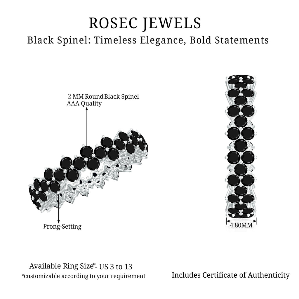 Natural Black Spinel Cluster Eternity Ring in Prong Setting