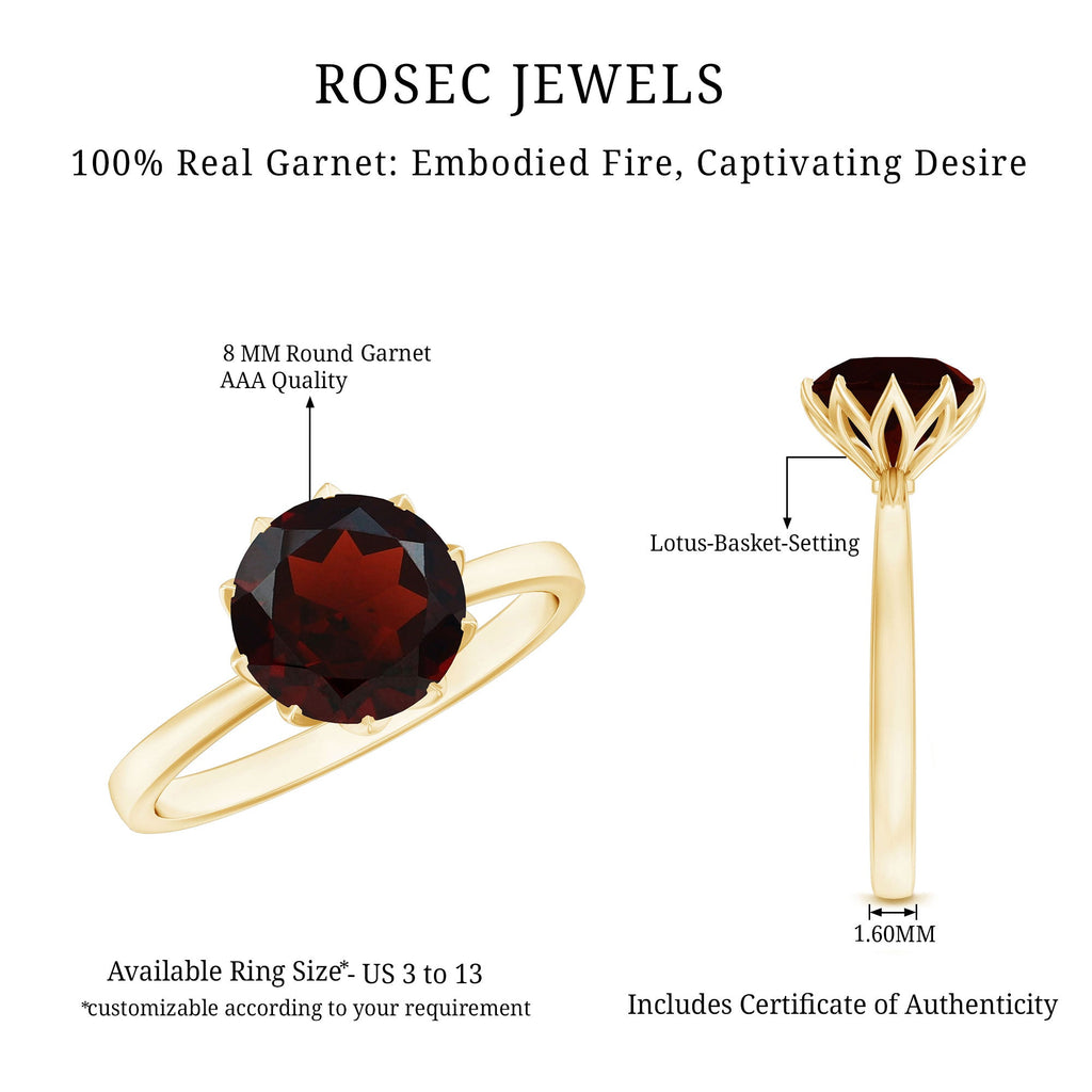 Natural 8mm Garnet Solitaire Engagement Ring
