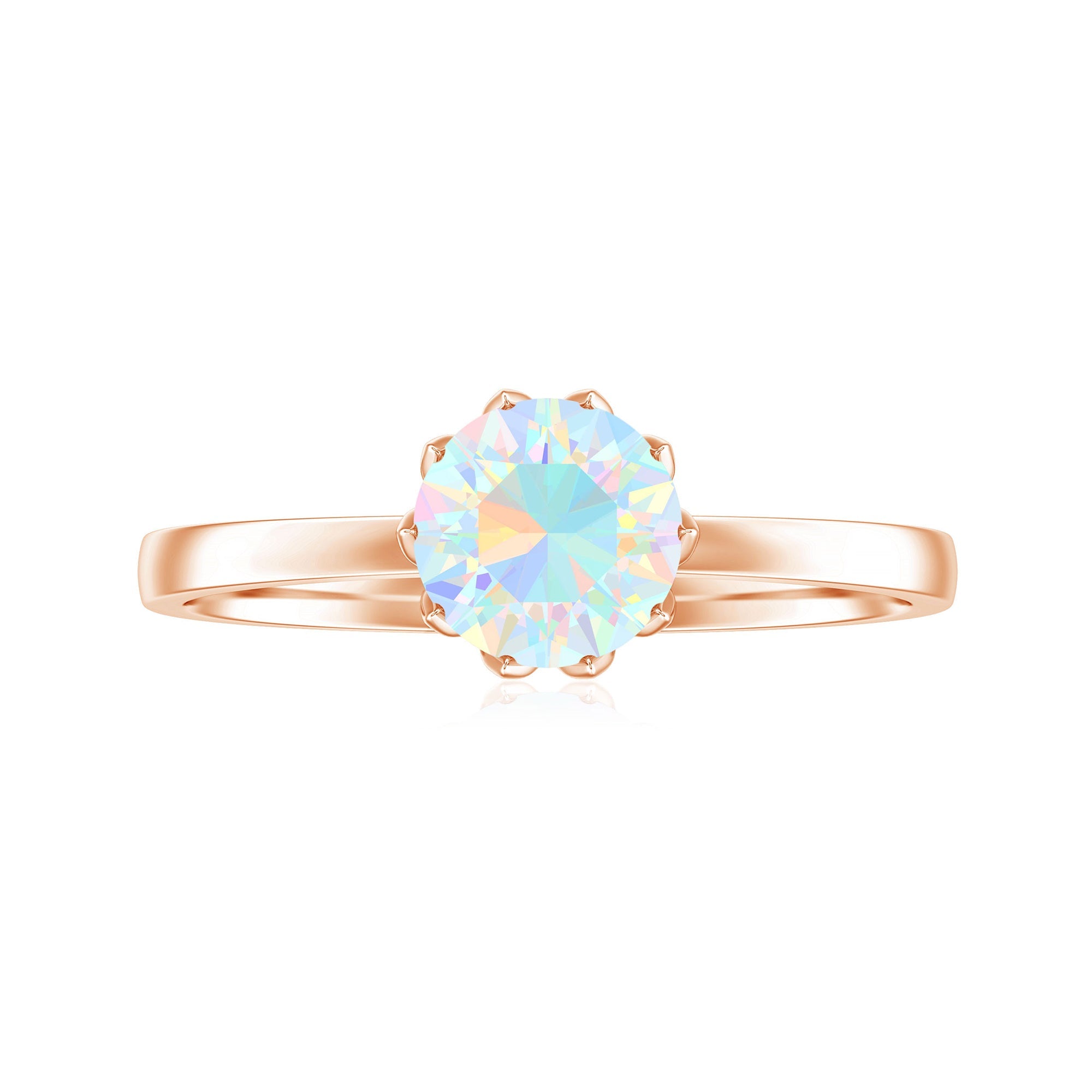 Natural 8mm Ethiopian Opal Engagement Ring in Lotus Basket Setting