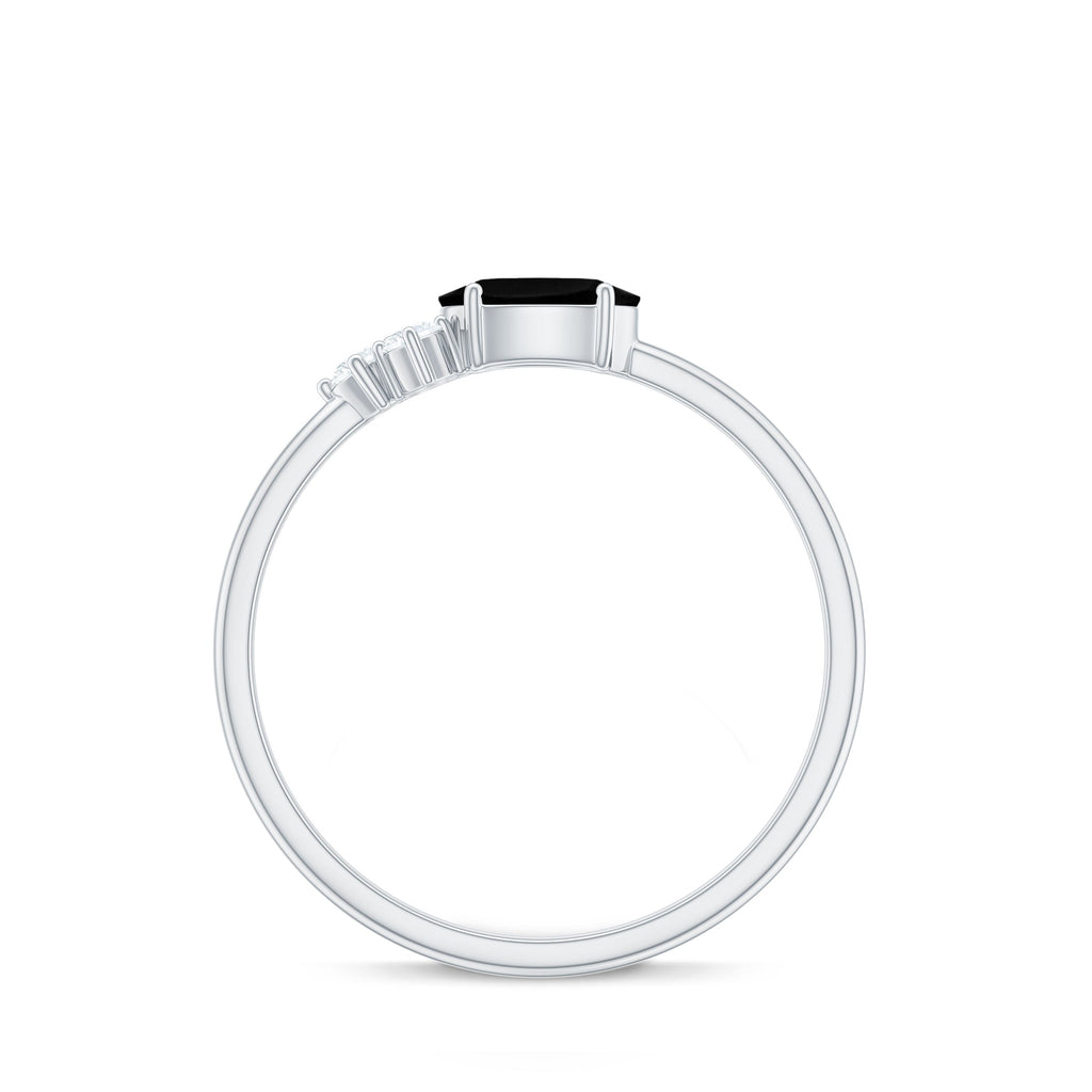 4x6mm Oval Cut Black Onyx Minimal Promise Ring with Diamond Trio