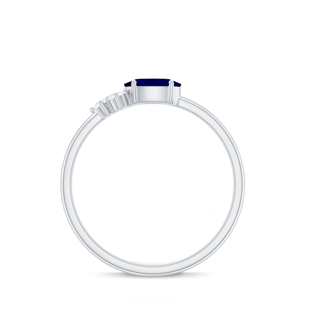 3/4 CT Oval Cut Blue Sapphire Promise Ring with Diamond Trio