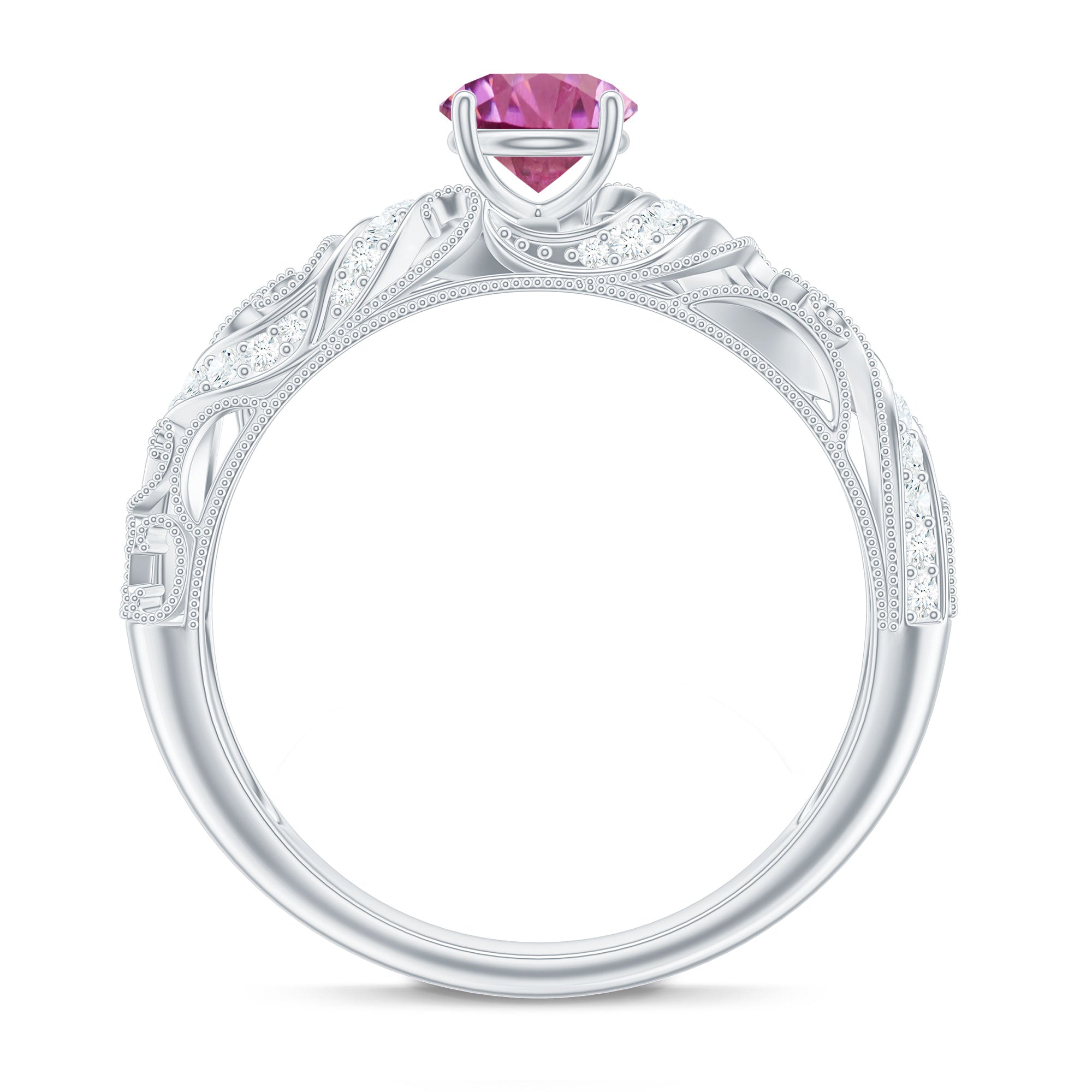 3/4 CT Vintage Style Pink Tourmaline Engagement Ring with Diamond