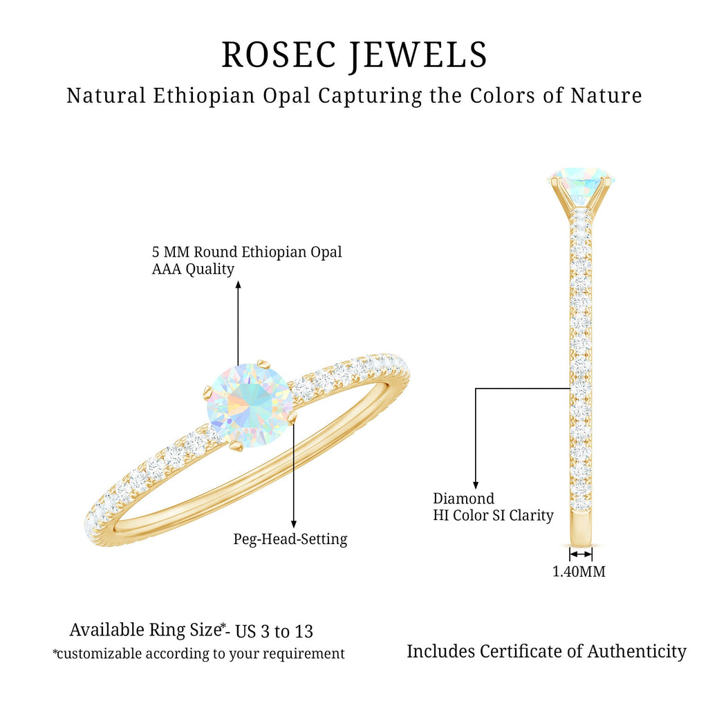 Genuine Ethiopian Opal Promise Ring with Diamond Side Stones