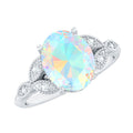 1.3 Carat Vintage Style Ethiopian Opal Oblong Engagement Ring with Diamond