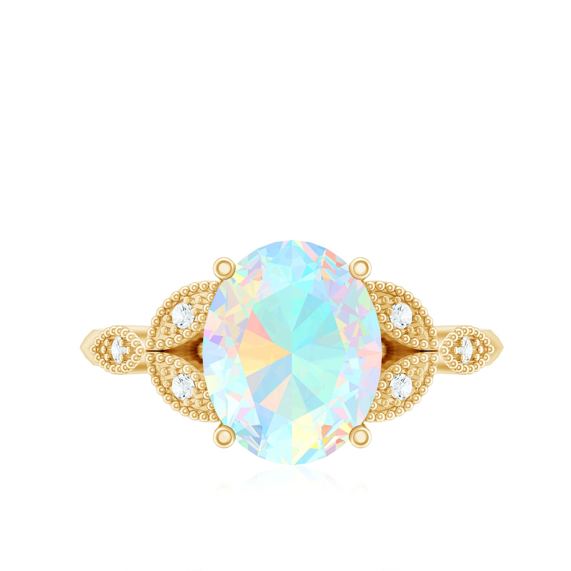 1.3 Carat Vintage Style Ethiopian Opal Oblong Engagement Ring with Diamond