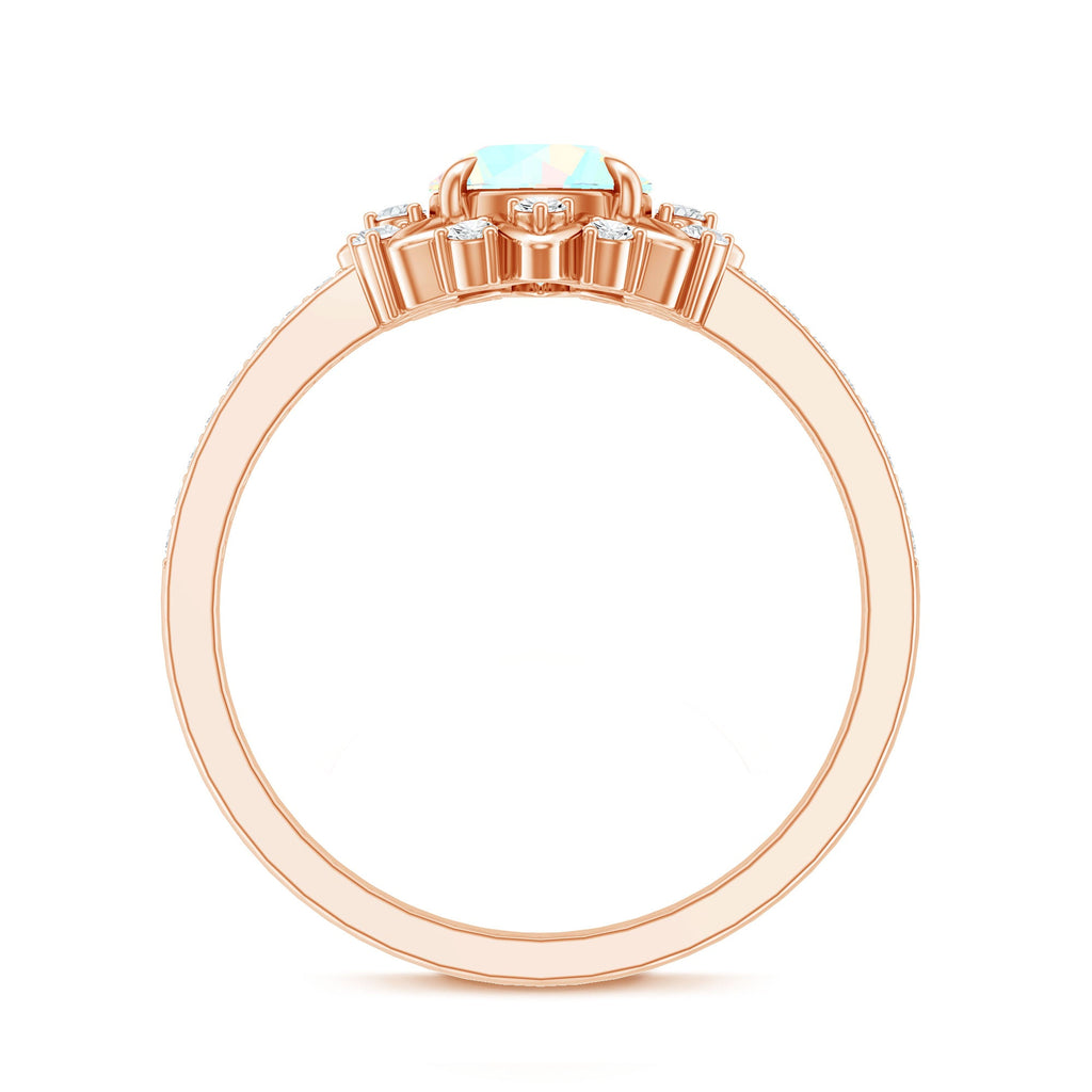 Genuine Ethiopian Opal Flower Engagement Ring with Diamond