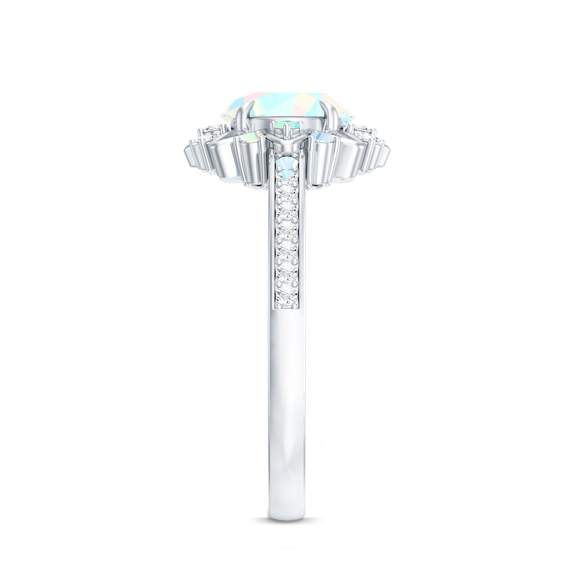 Genuine Ethiopian Opal Flower Engagement Ring with Diamond