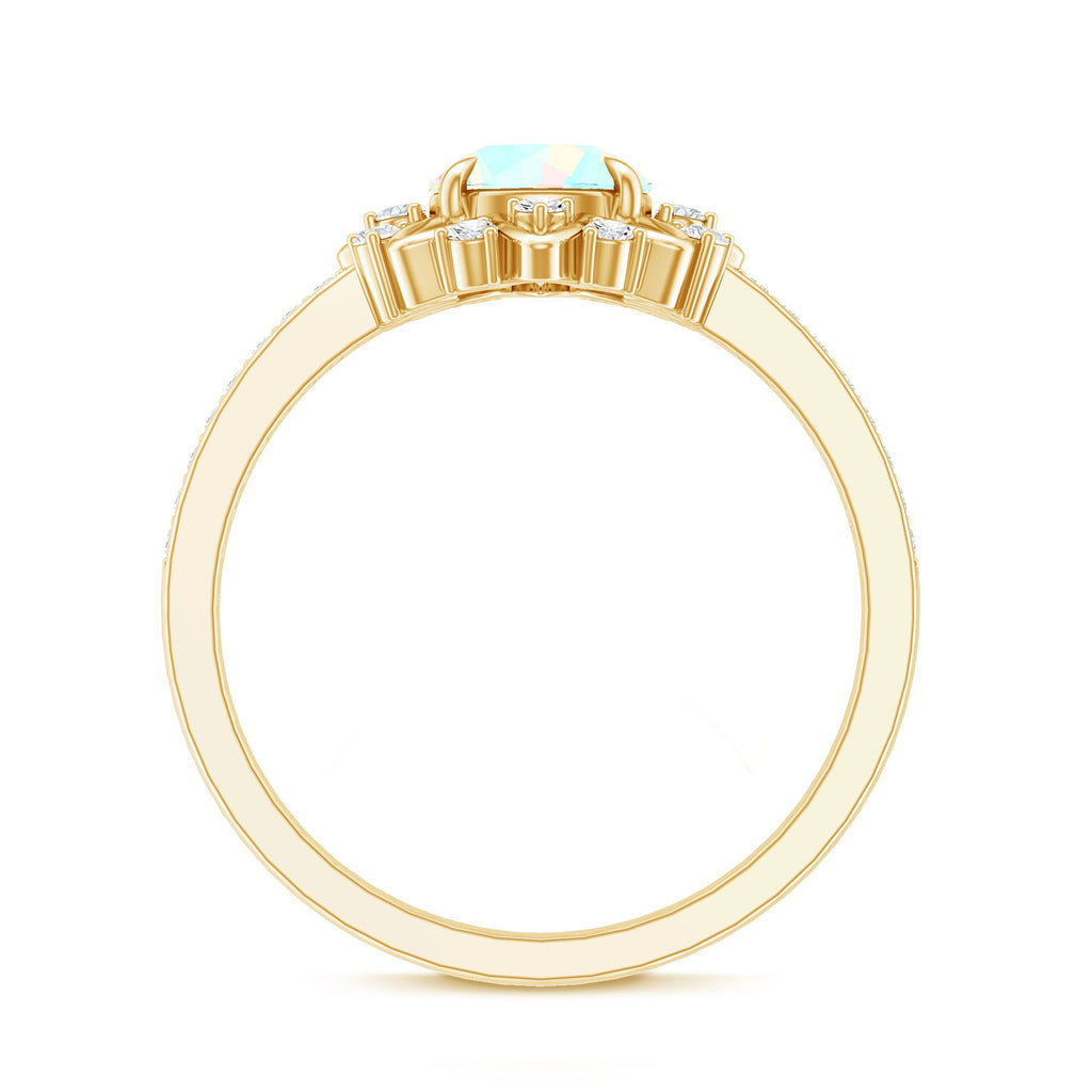 Genuine Ethiopian Opal Flower Engagement Ring with Diamond