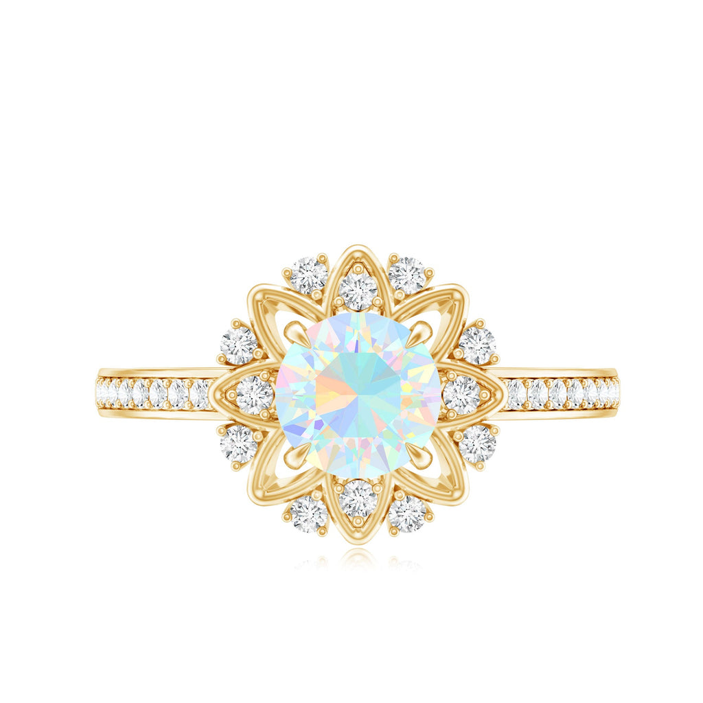Genuine Ethiopian Opal Flower Engagement Ring with Diamond