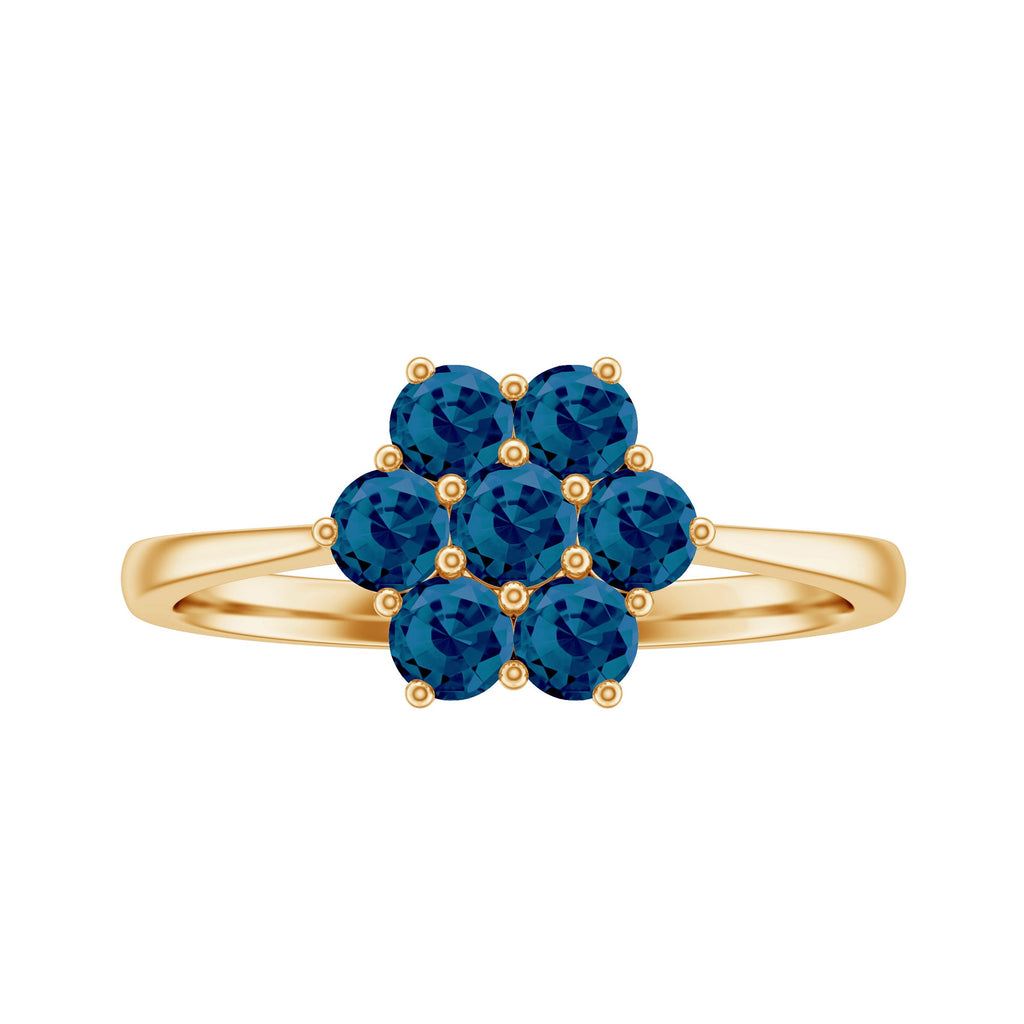 Genuine London Blue Topaz Flower Engagement Ring With Certificate