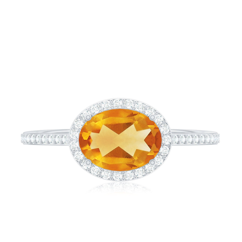 Certified Real 6X8mm Oval Citrine East West Engagement Ring with Diamond Halo