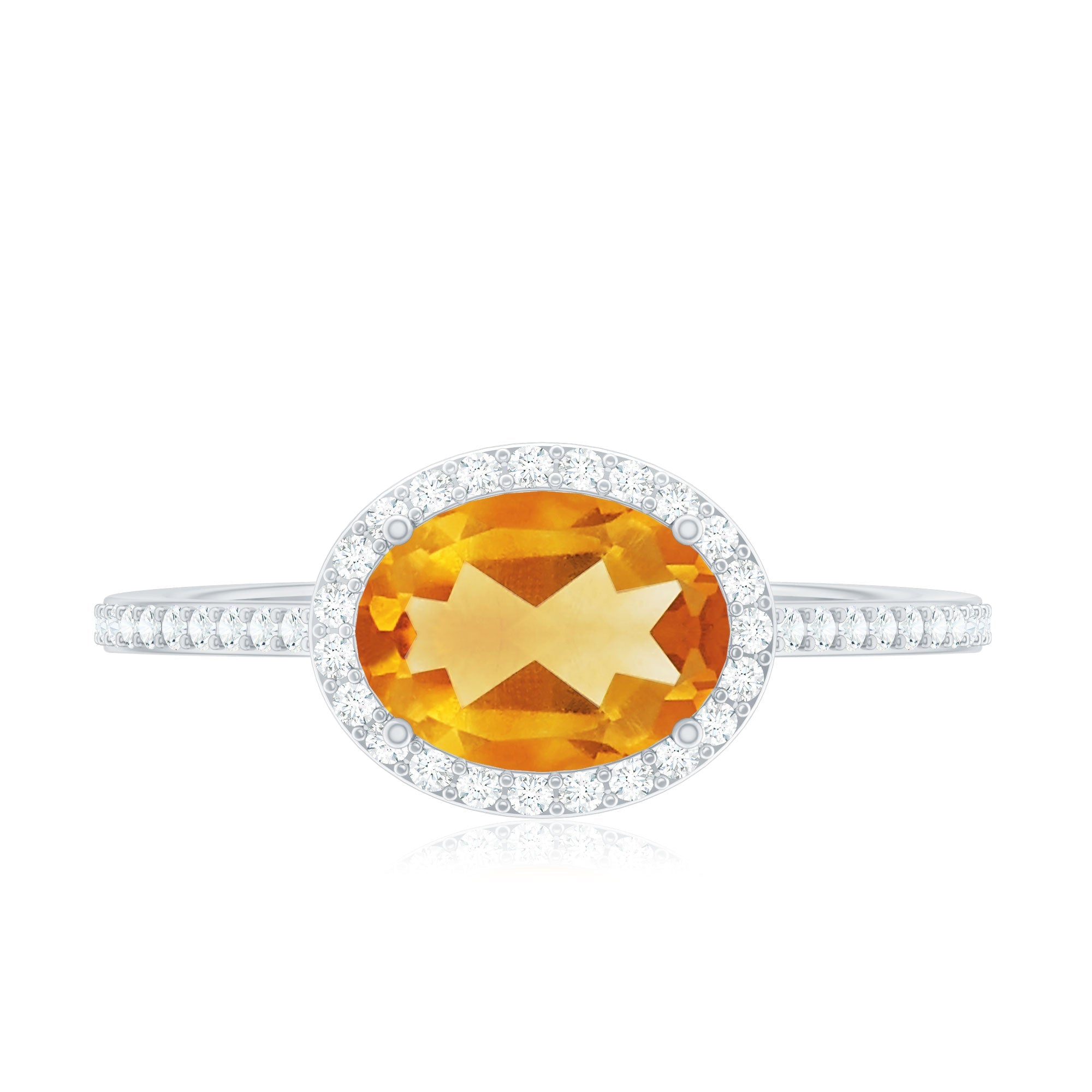 Certified Real 6X8mm Oval Citrine East West Engagement Ring with Diamond Halo