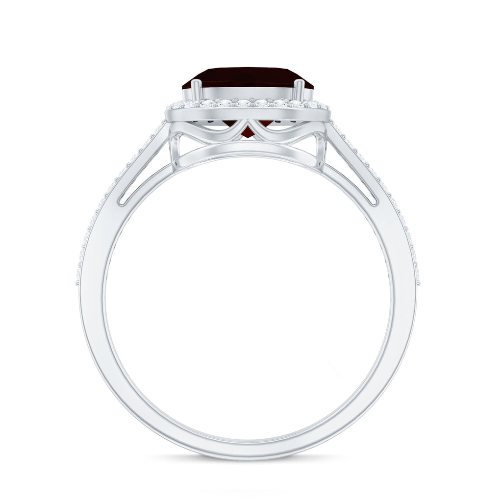 Classic 6X8mm Oval Garnet East West Engagement Ring with Diamond