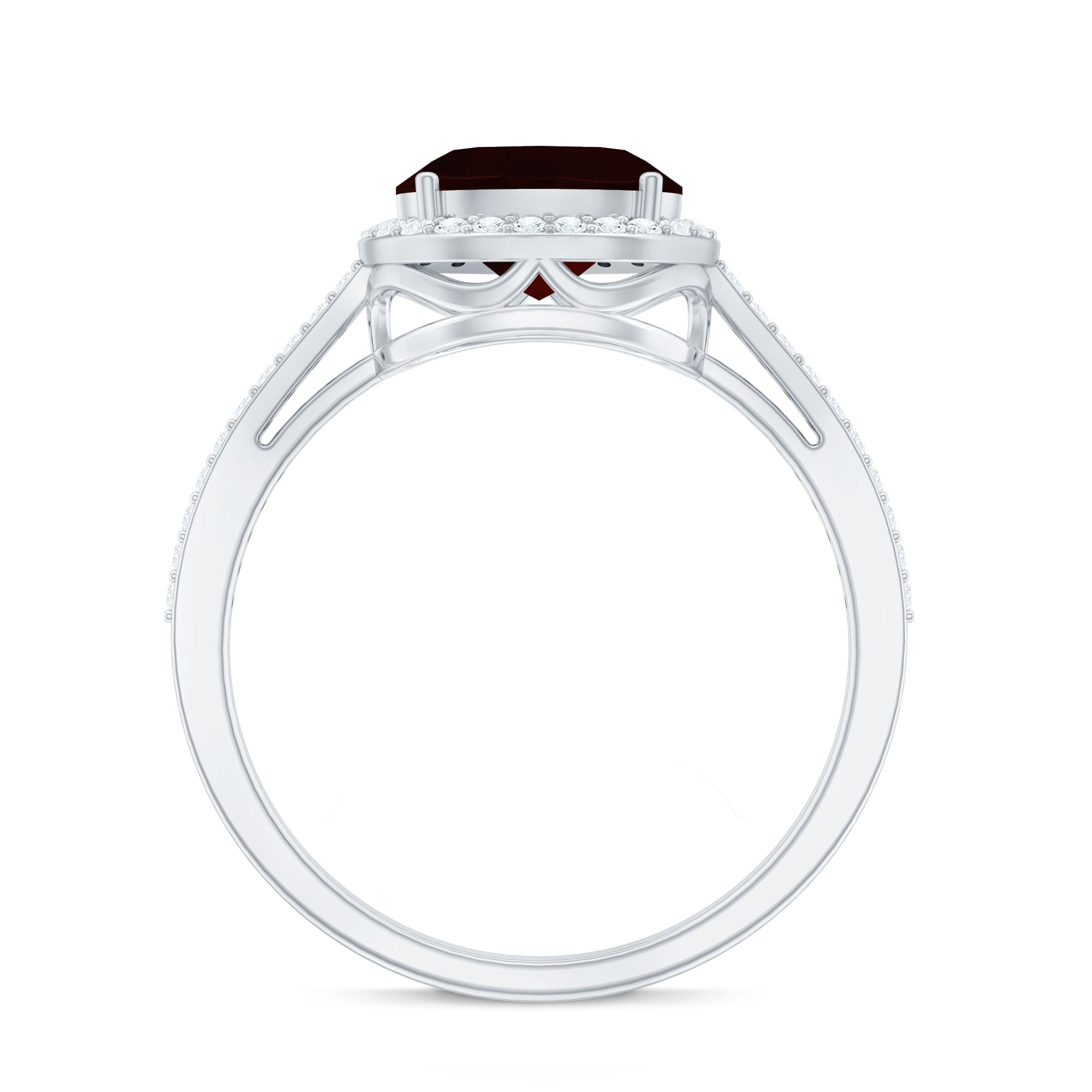 Classic 6X8mm Oval Garnet East West Engagement Ring with Diamond