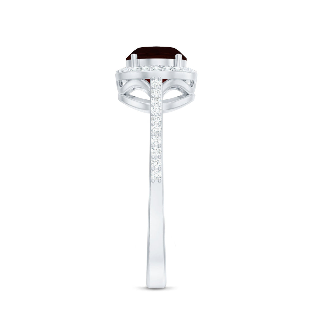 Classic 6X8mm Oval Garnet East West Engagement Ring with Diamond