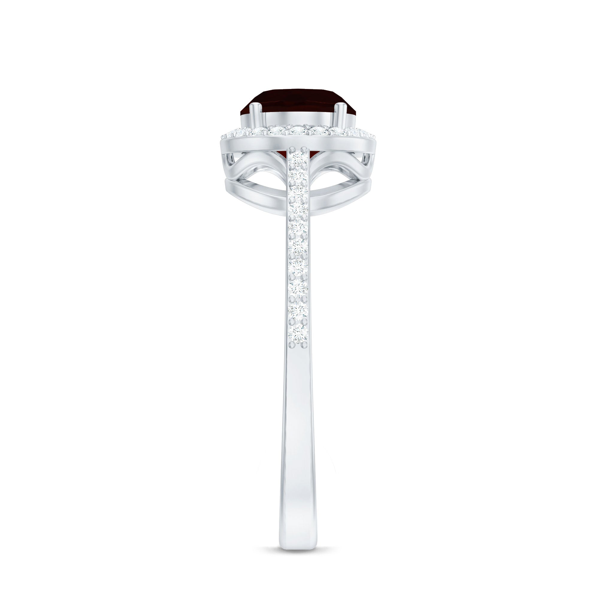Classic 6X8mm Oval Garnet East West Engagement Ring with Diamond