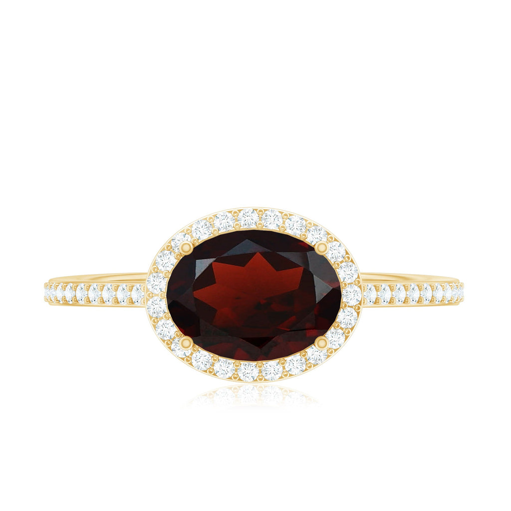 Classic 6X8mm Oval Garnet East West Engagement Ring with Diamond