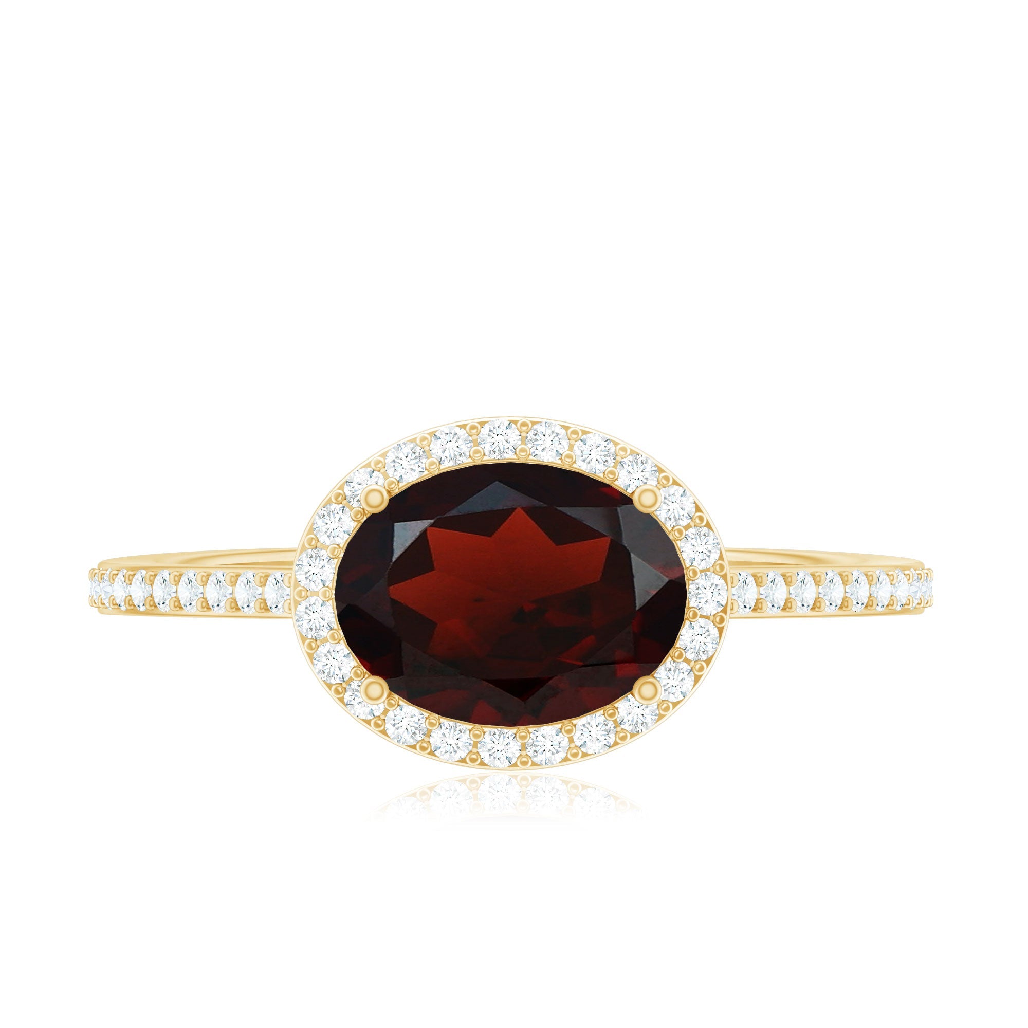 Classic 6X8mm Oval Garnet East West Engagement Ring with Diamond