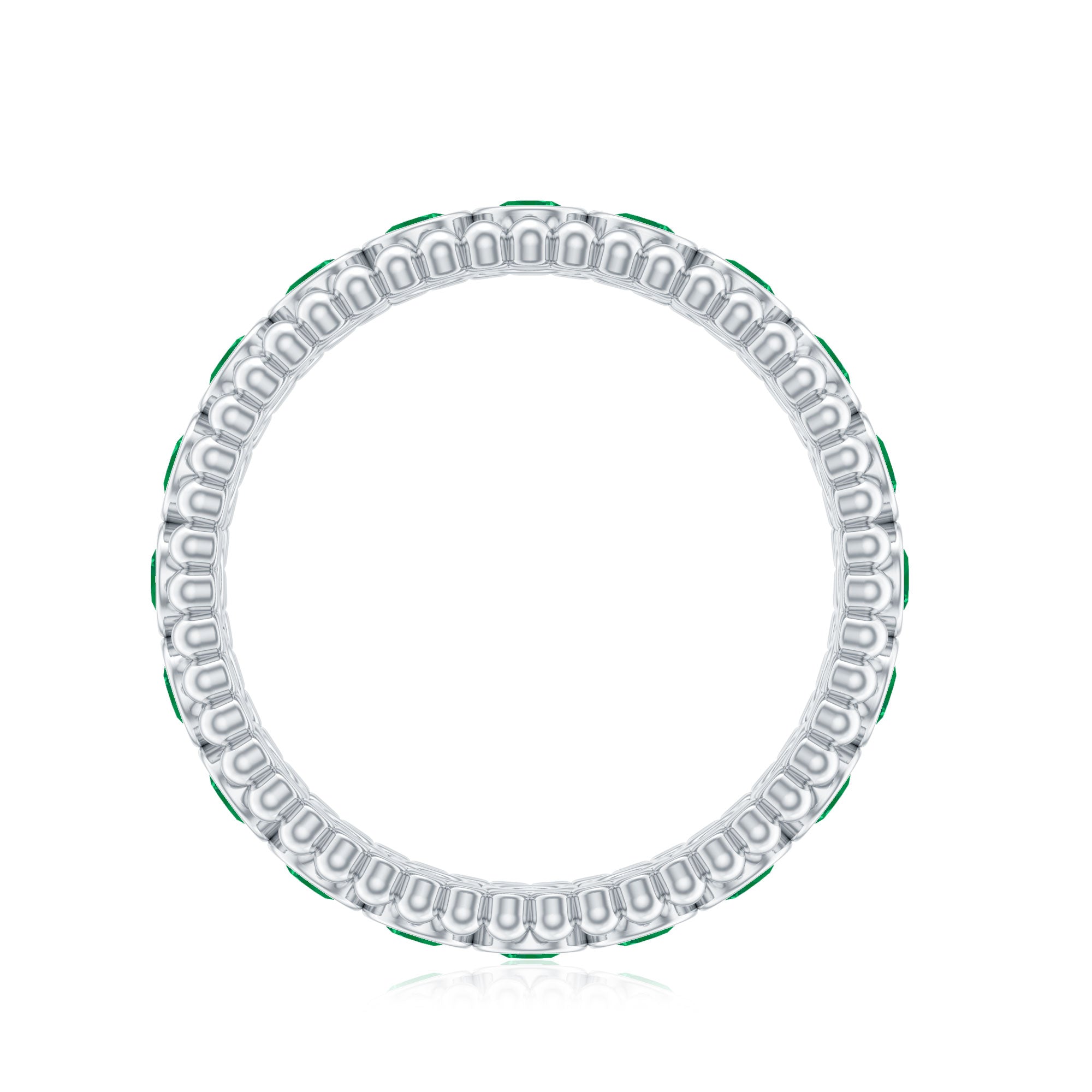 Vintage Inspired Emerald Wedding Band in Bezel Setting