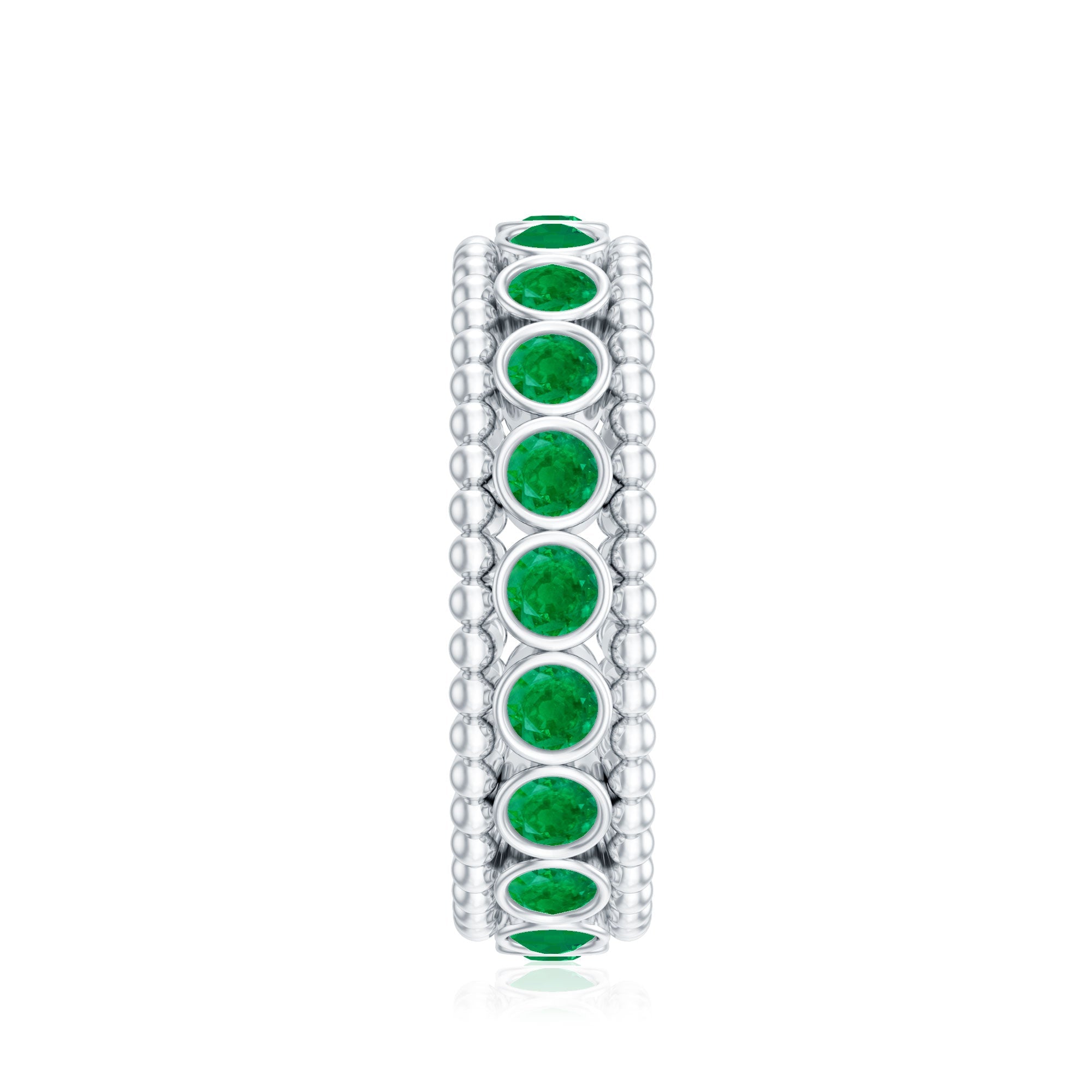 Vintage Inspired Emerald Wedding Band in Bezel Setting