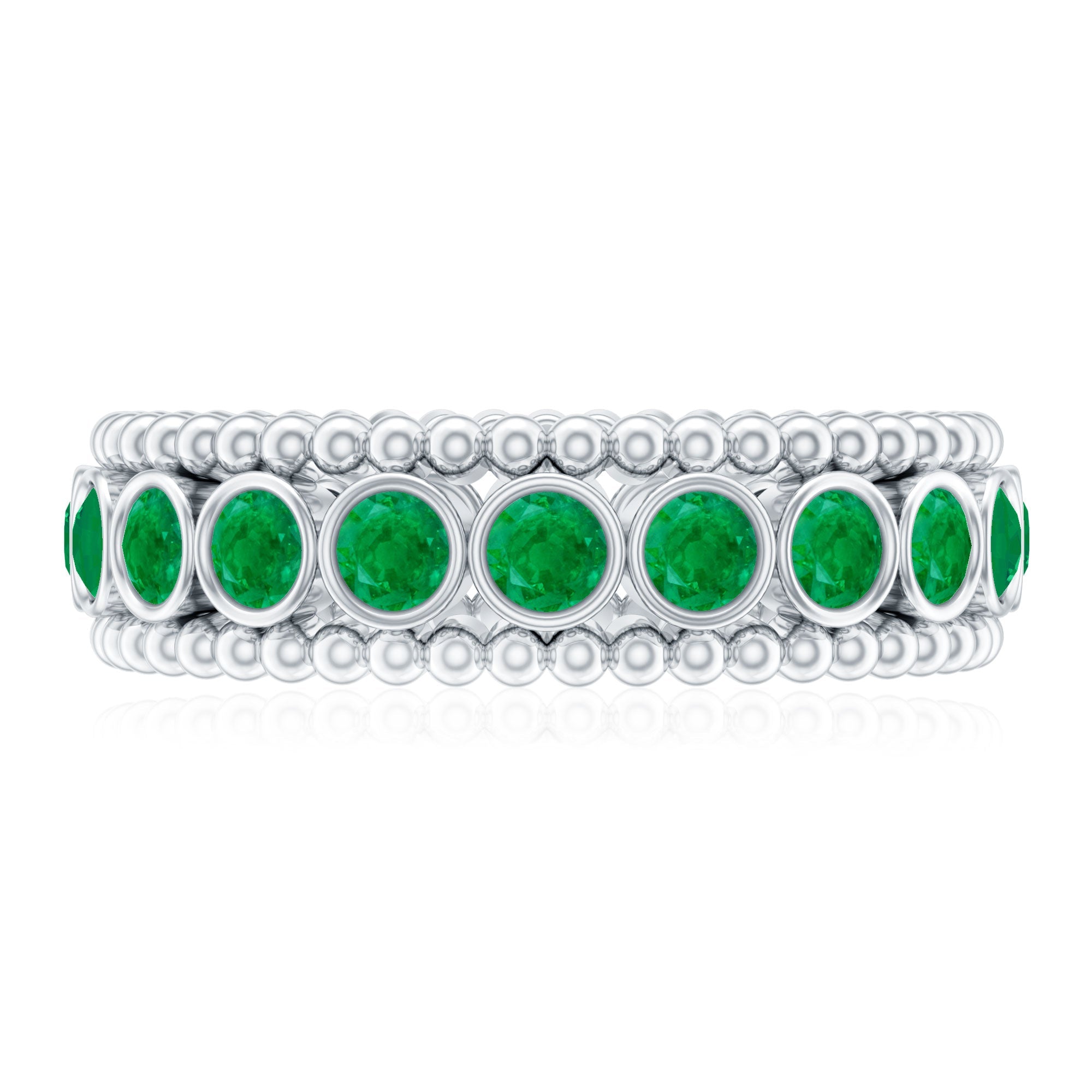 Vintage Inspired Emerald Wedding Band in Bezel Setting